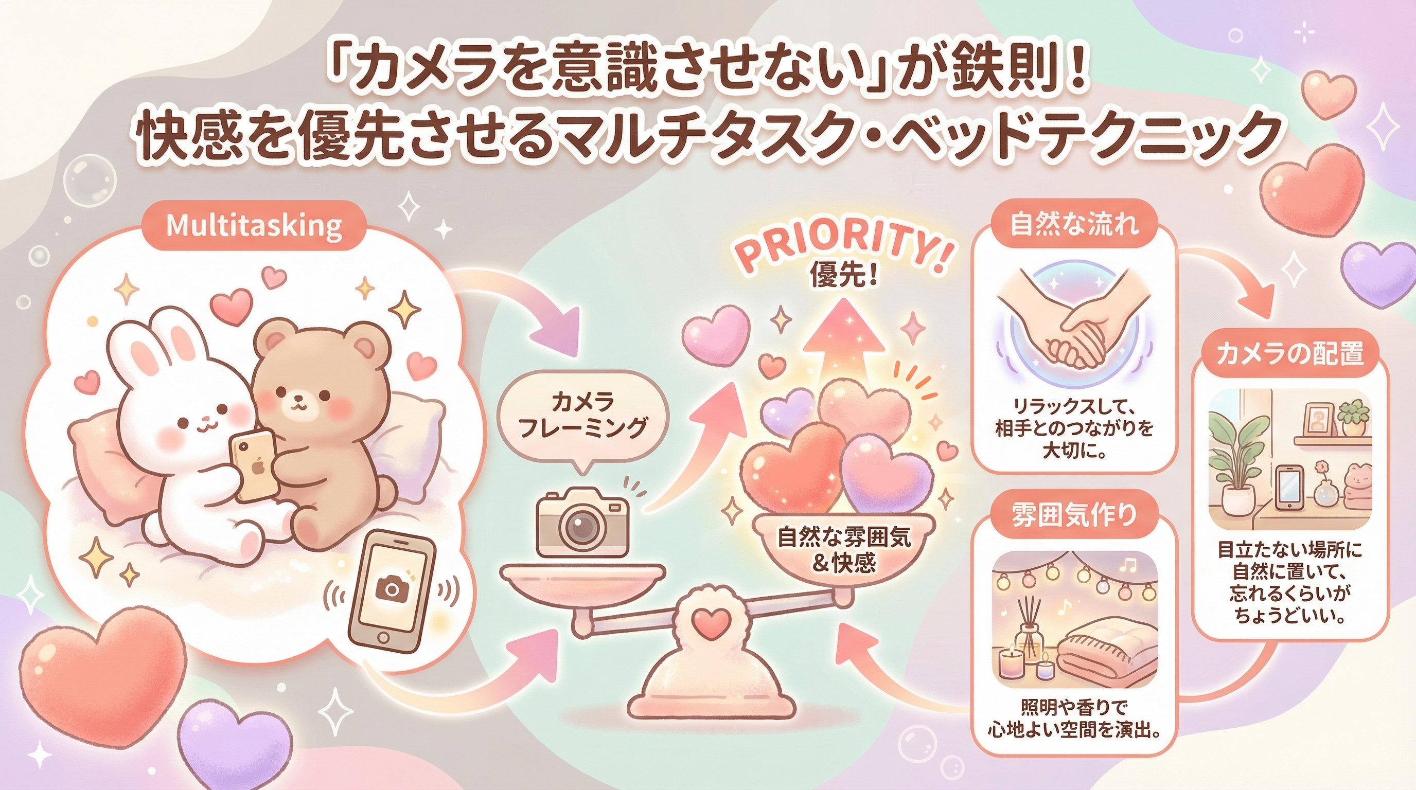 「カメラを意識させない」が鉄則！快感を優先させるマルチタスク・ベッドテクニック