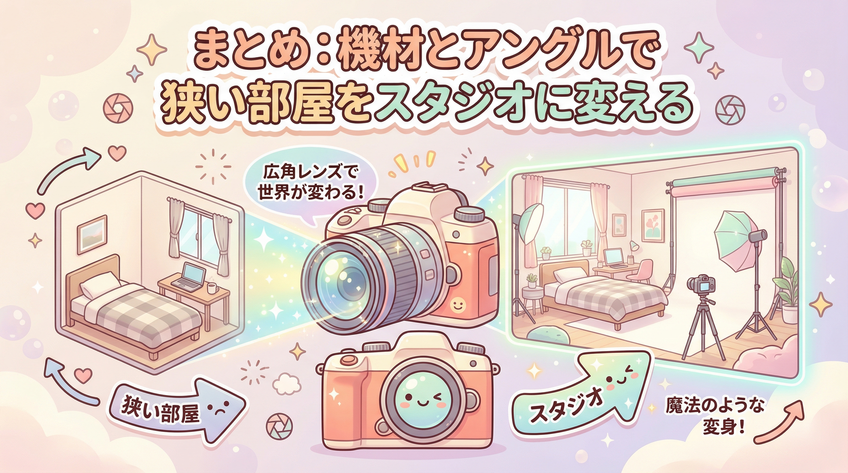 まとめ:機材とアングルで狭い部屋をスタジオに変える
