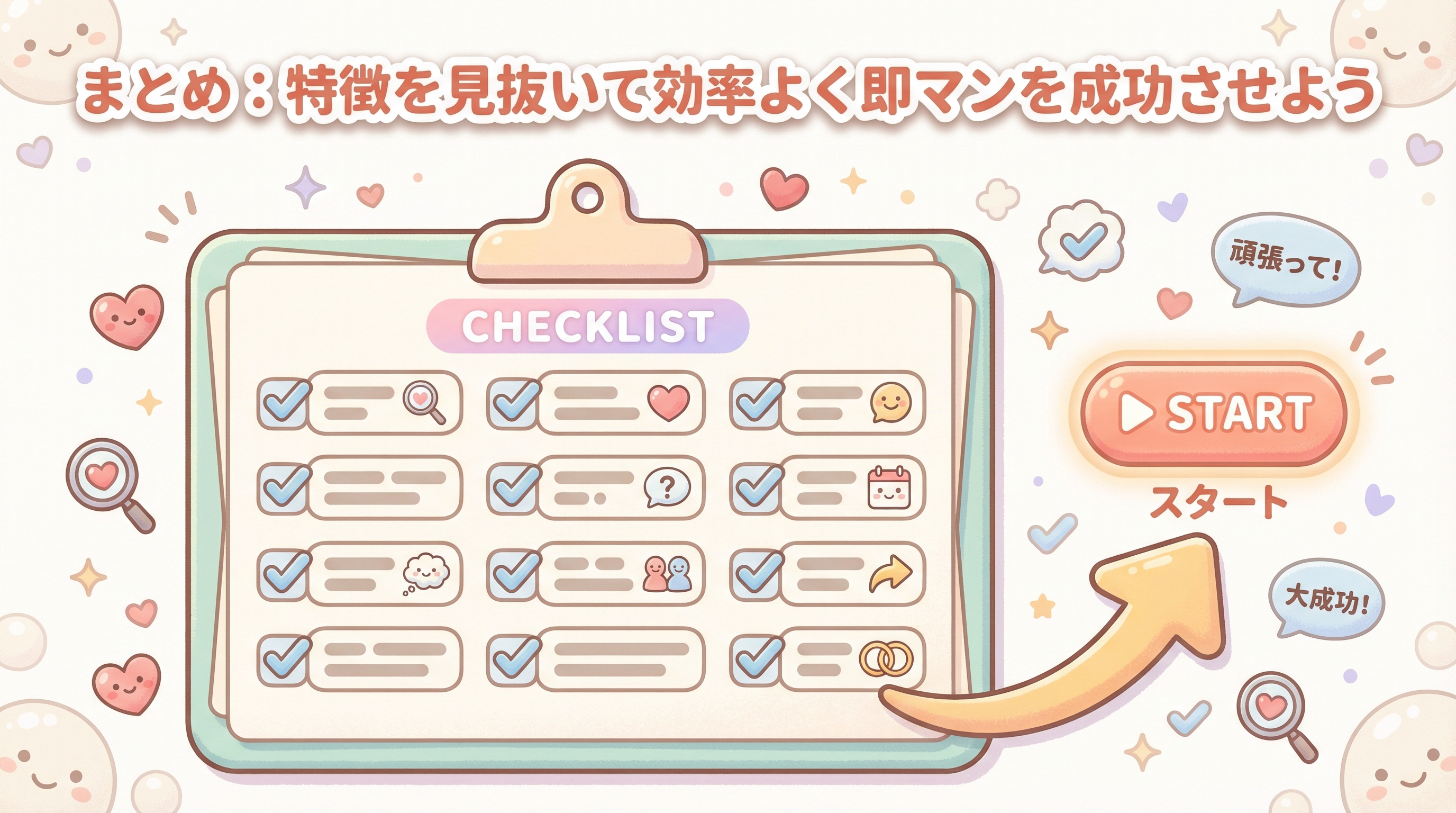 まとめ:特徴を見抜いて効率よく即マンを成功させよう