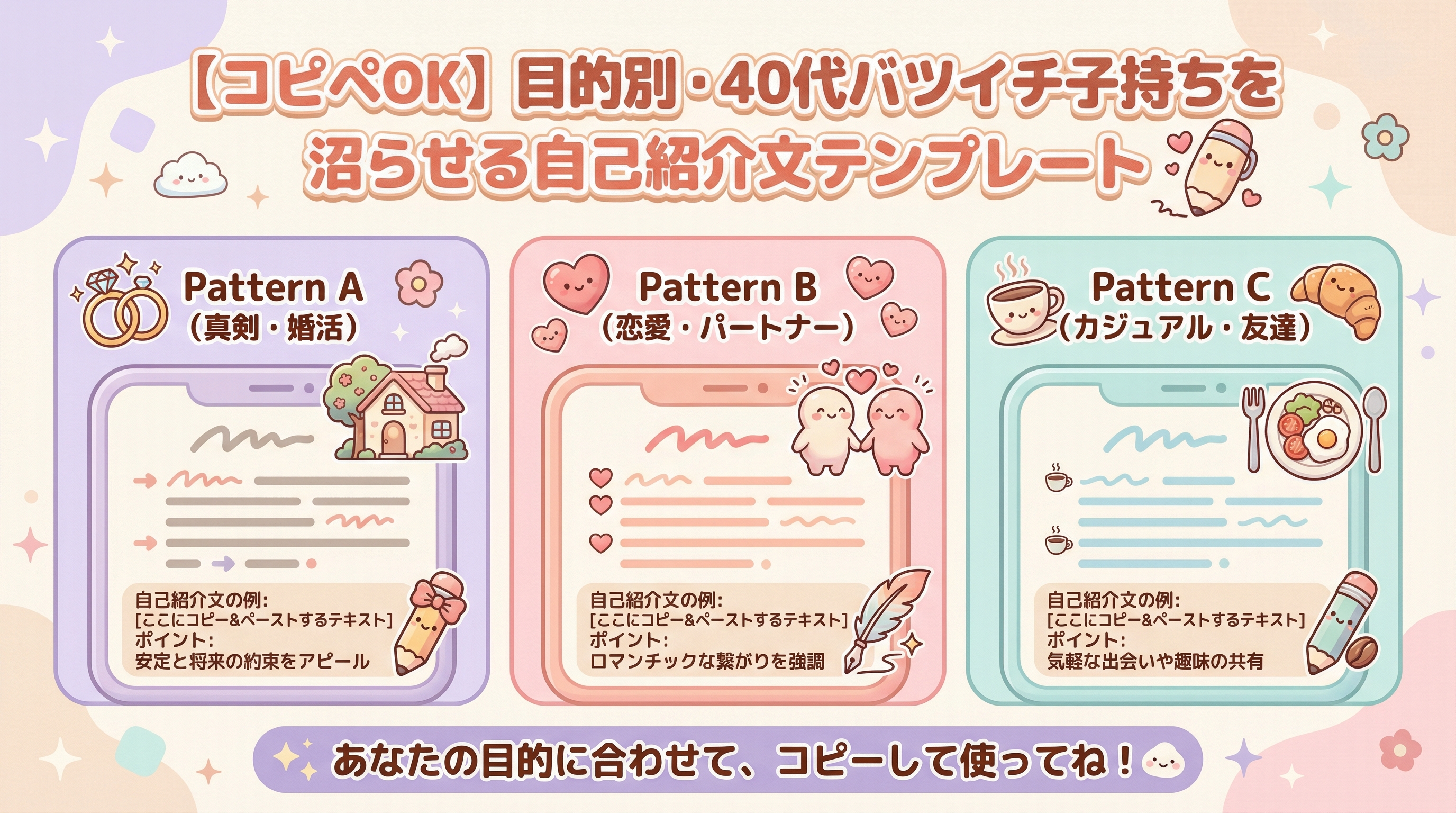 【コピペOK】目的別・40代バツイチ子持ちを沼らせる自己紹介文テンプレート