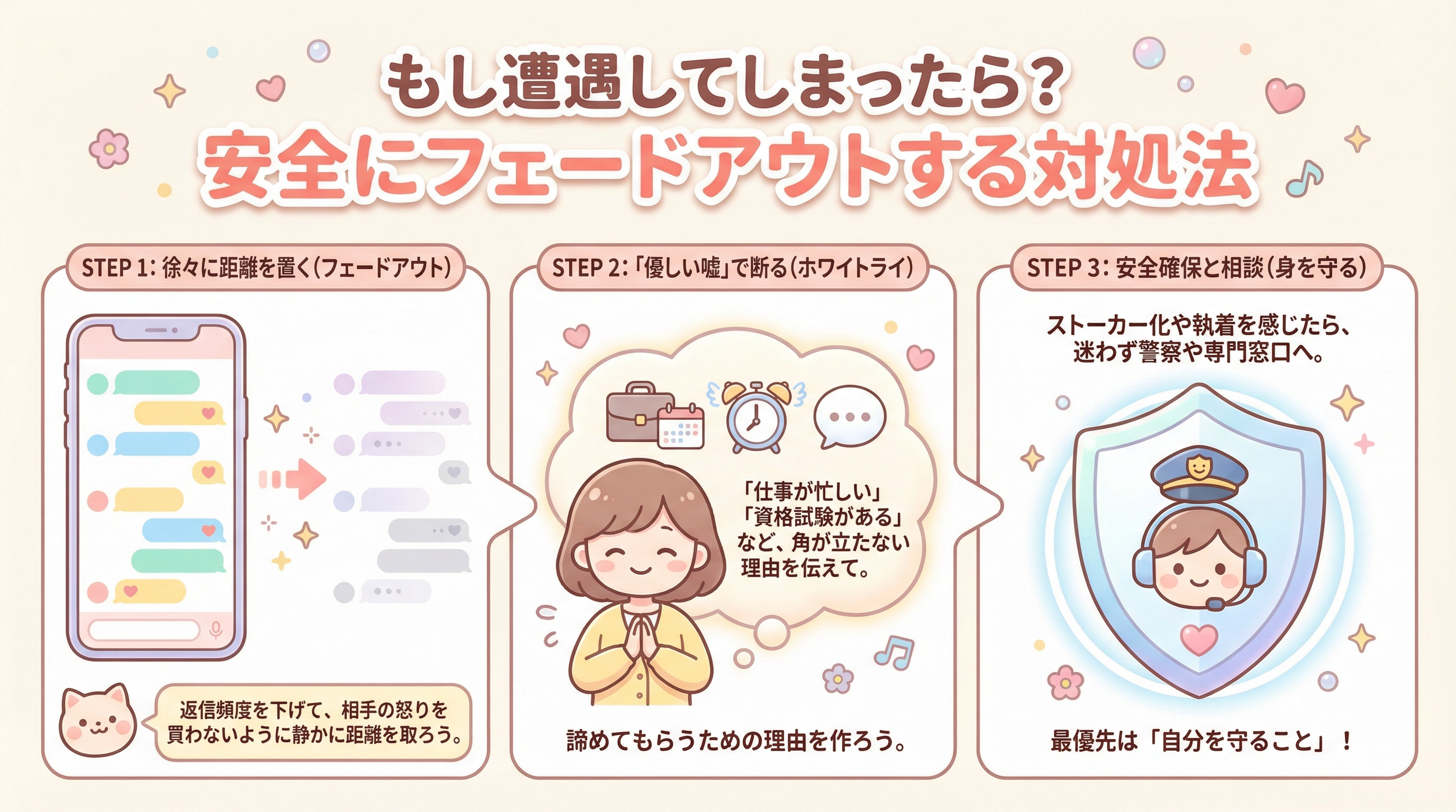 もし遭遇してしまったら?安全にフェードアウトする対処法