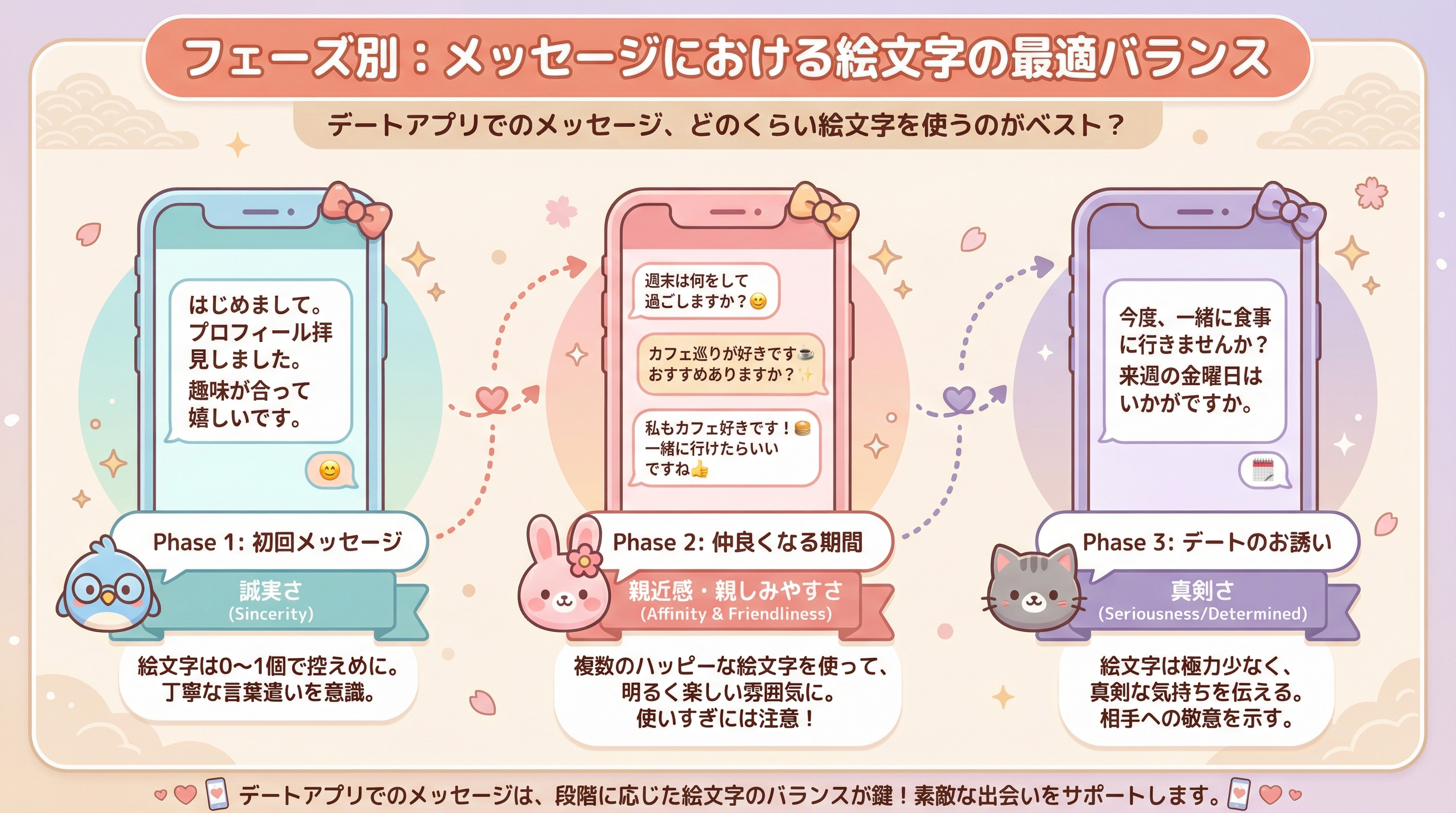 フェーズ別：メッセージにおける絵文字の最適バランス