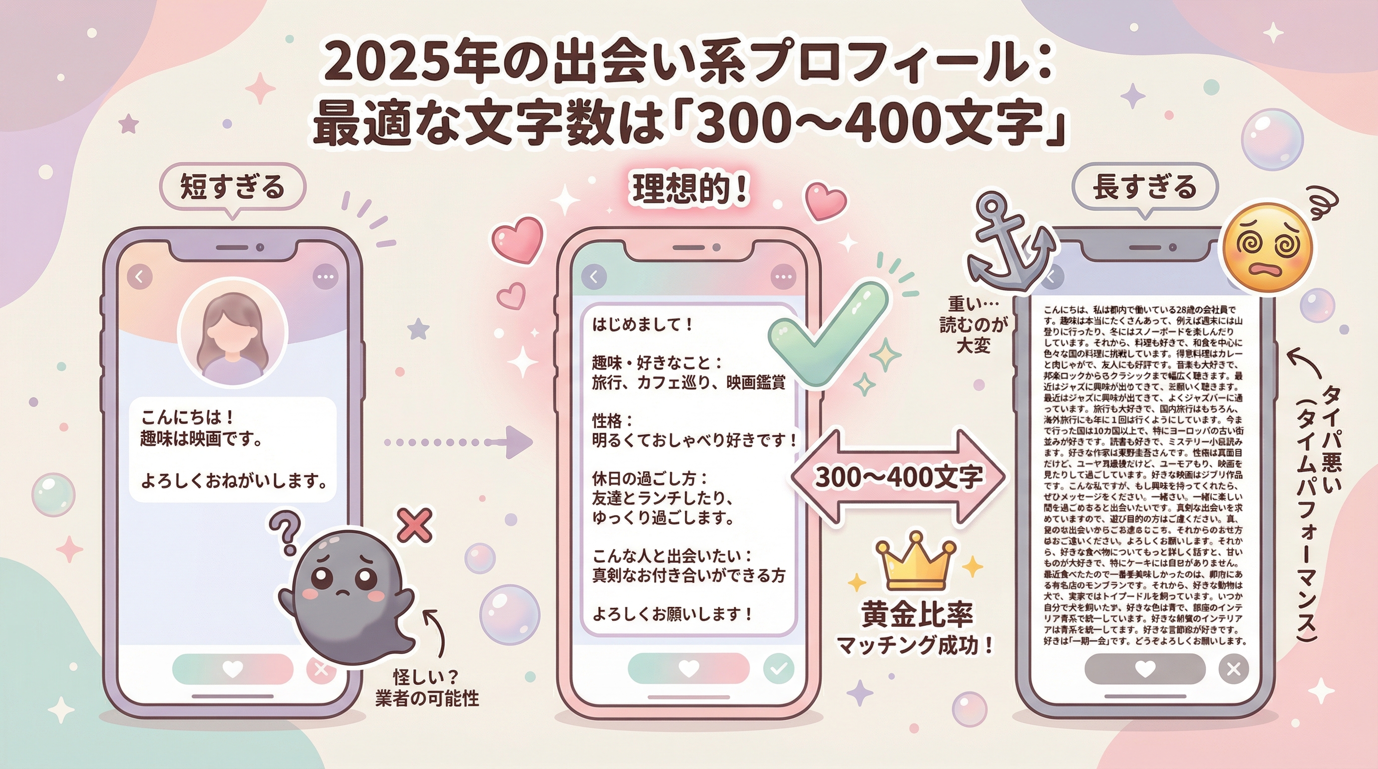 2025年の出会い系プロフィール：最適な文字数は「300〜400文字」