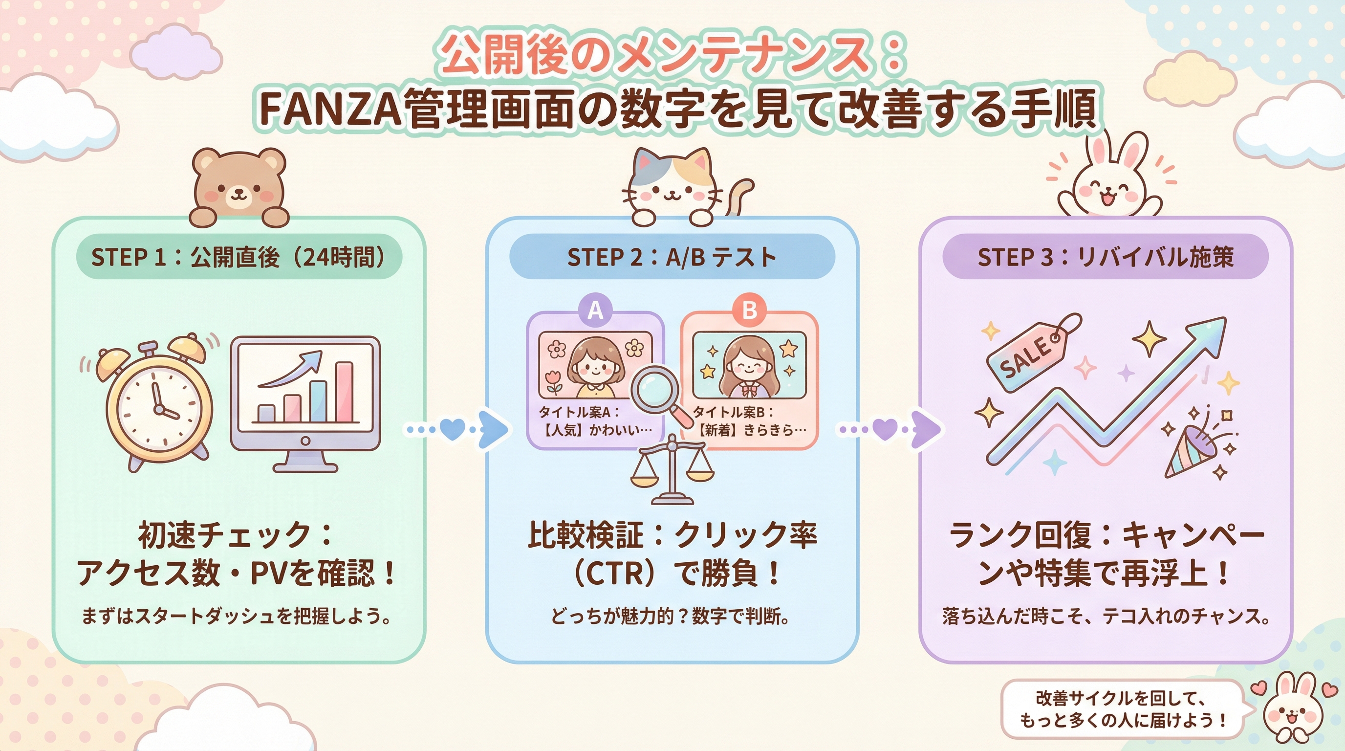 公開後のメンテナンス：FANZA管理画面の数字を見て改善する手順