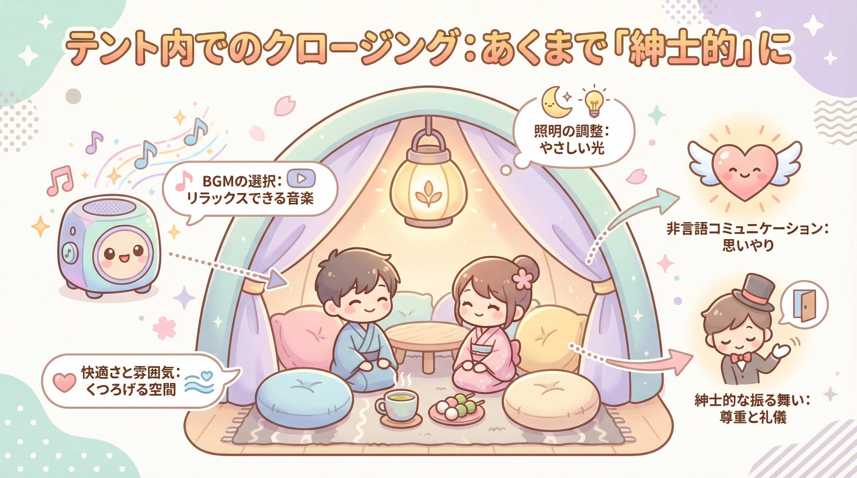 テント内でのクロージング:あくまで「紳士的」に