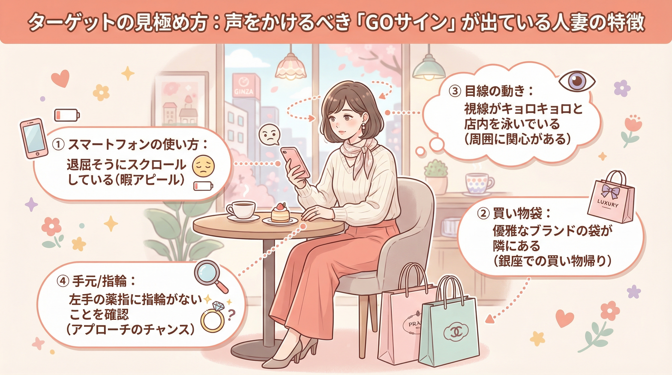 ターゲットの見極め方:声をかけるべき「GOサイン」が出ている人妻の特徴