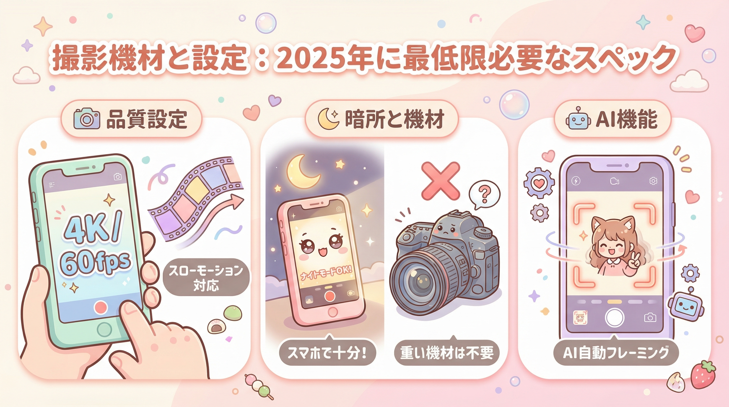 撮影機材と設定：2025年に最低限必要なスペック