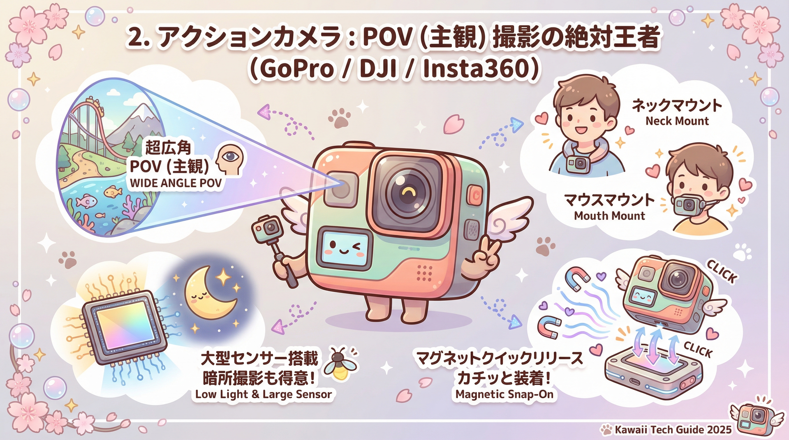 2. アクションカメラ：POV（主観）撮影の絶対王者（GoPro / DJI / Insta360）