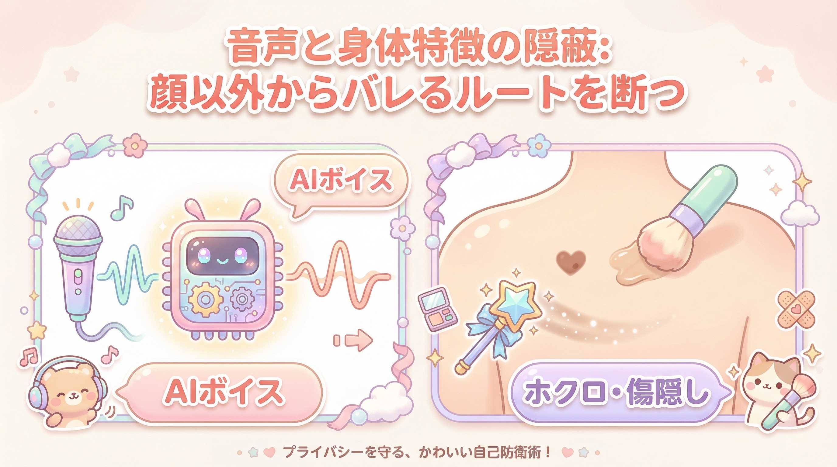 音声と身体特徴の隠蔽：顔以外からバレるルートを断つ