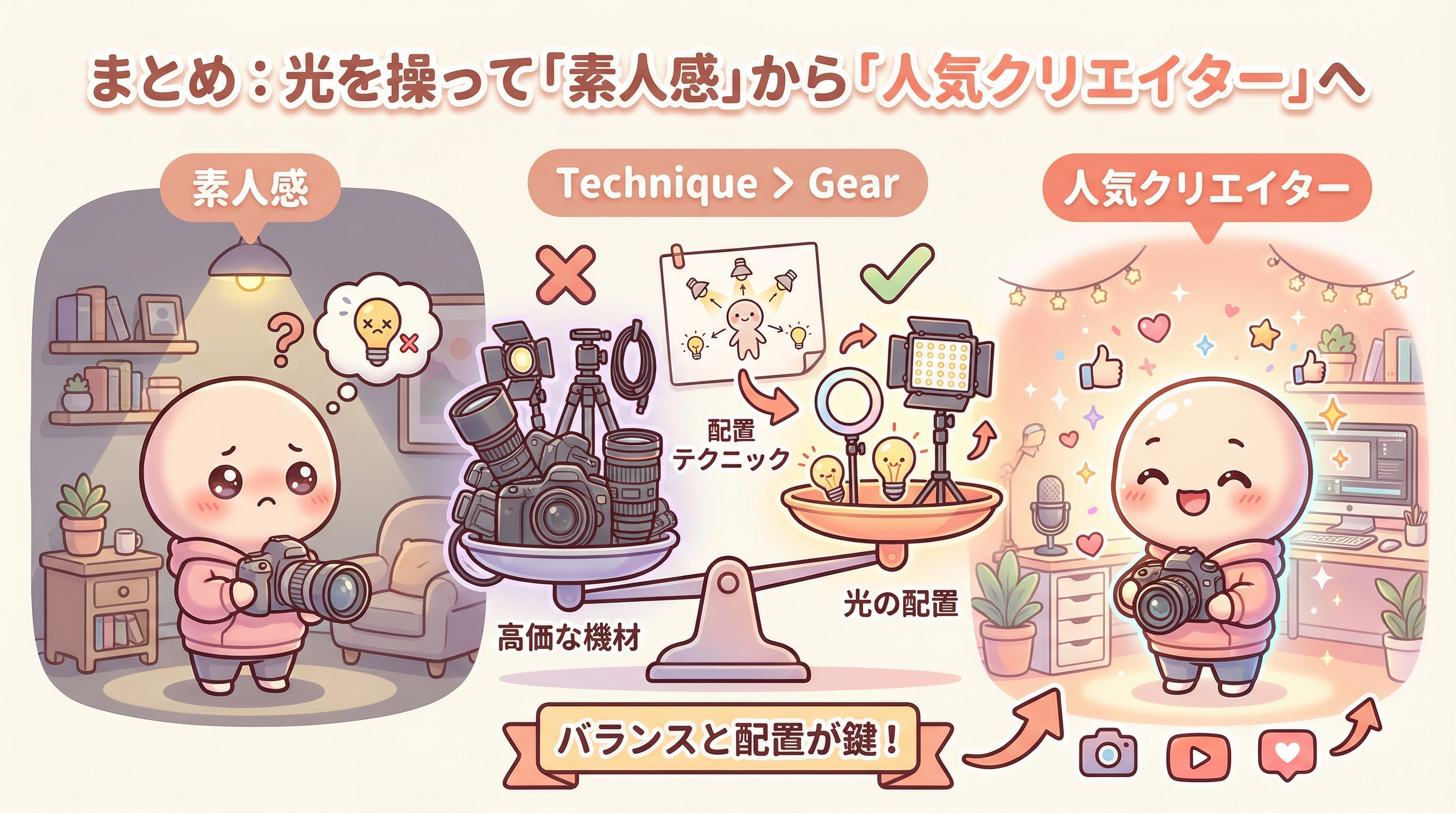 まとめ：光を操って「素人感」から「人気クリエイター」へ