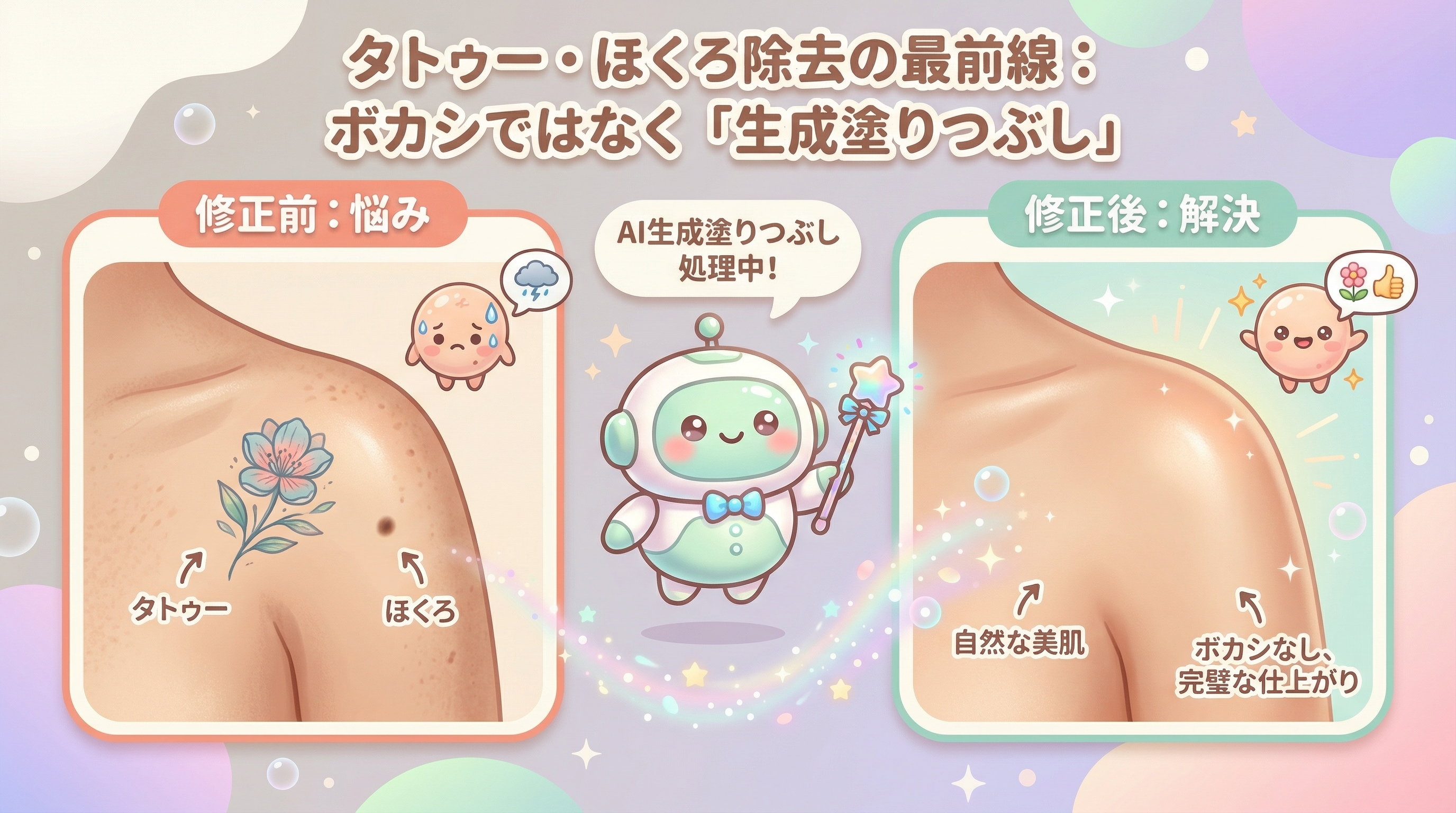 タトゥー・ほくろ除去の最前線:ボカシではなく「生成塗りつぶし」