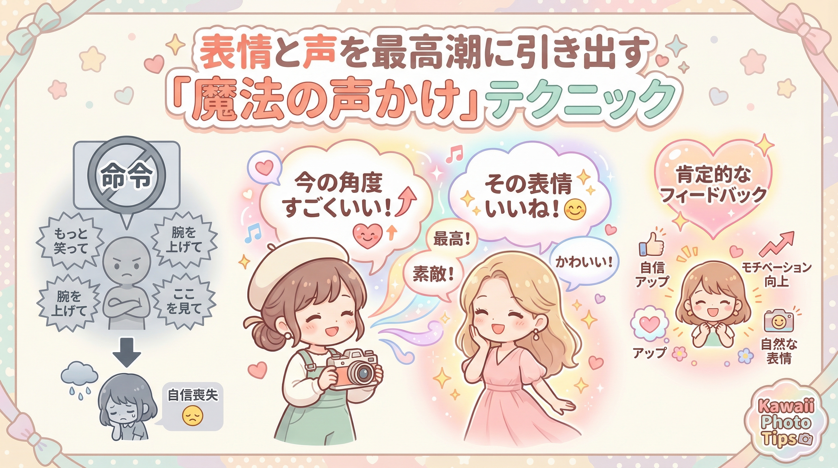 表情と声を最高潮に引き出す「魔法の声かけ」テクニック