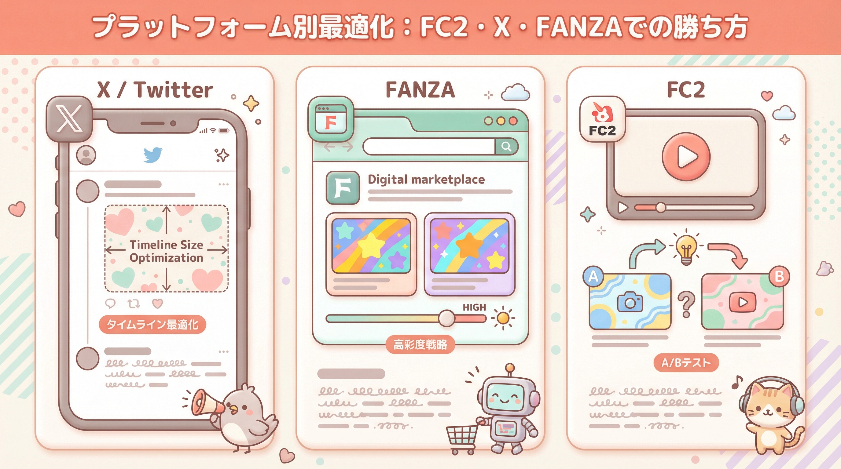 プラットフォーム別最適化：FC2・X・FANZAでの勝ち方