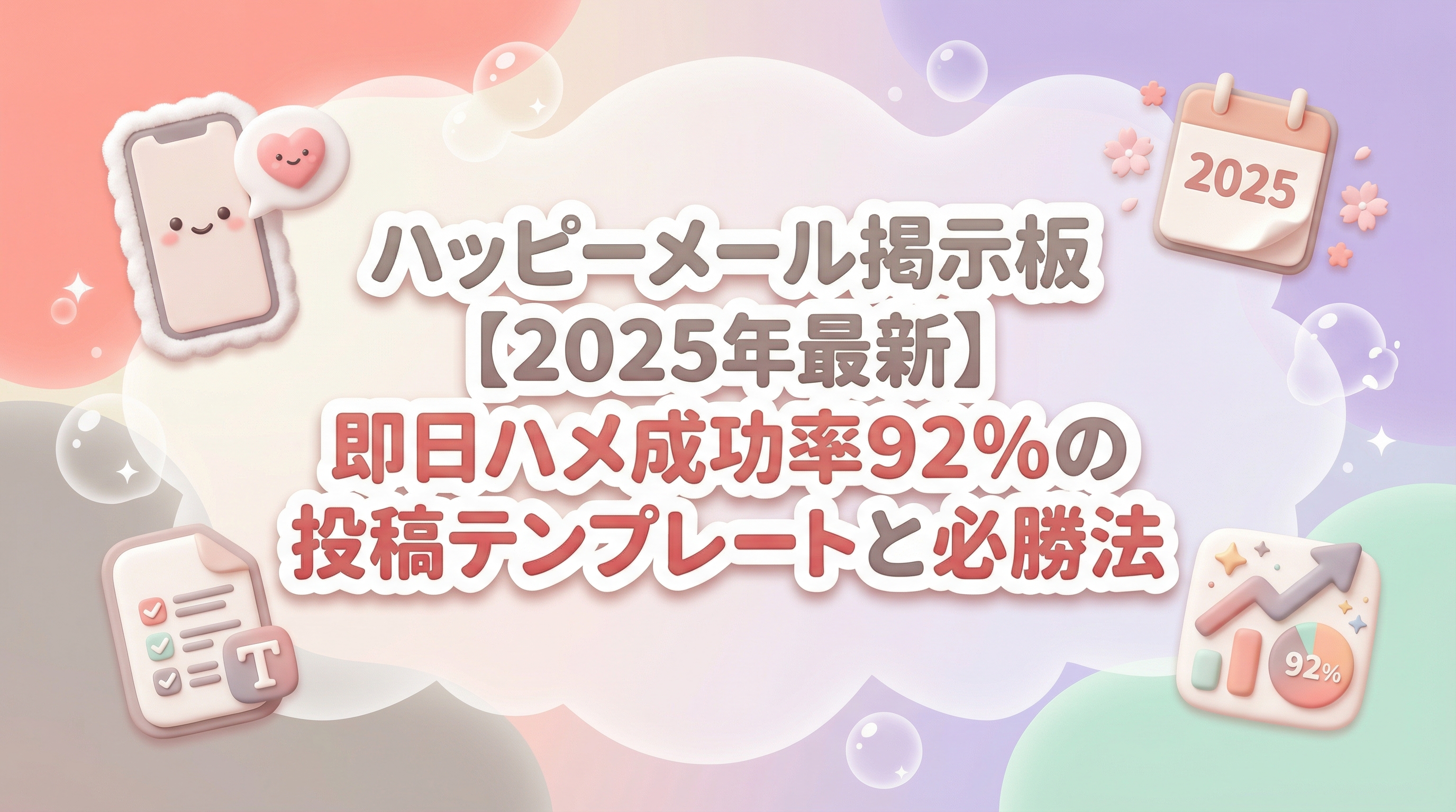 ハッピーメール掲示板【2025年最新】即日ハメ成功率92％の投稿テンプレートと必勝法