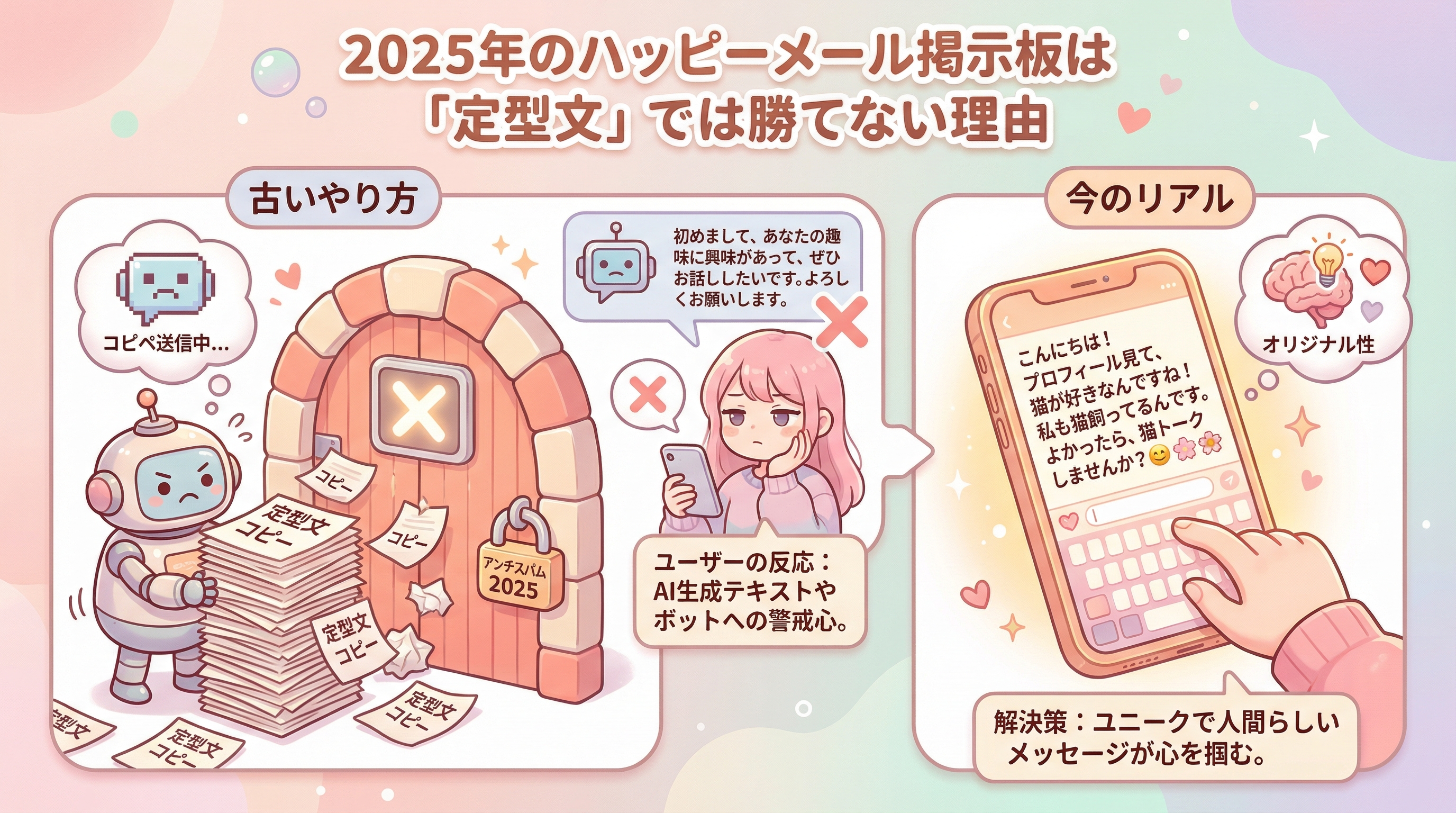 2025年のハッピーメール掲示板は「定型文」では勝てない理由