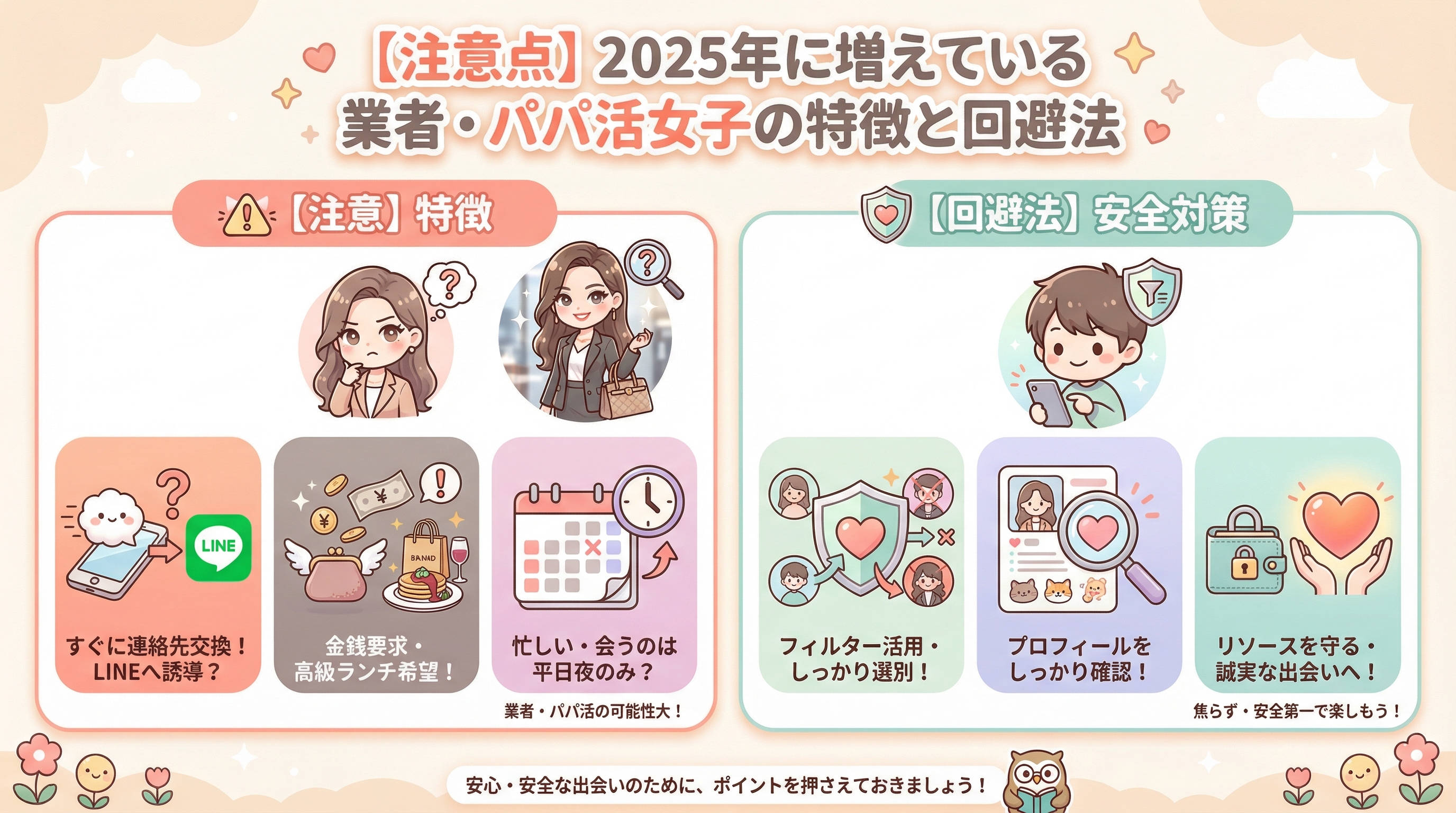 【注意点】2025年に増えている業者・パパ活女子の特徴と回避法