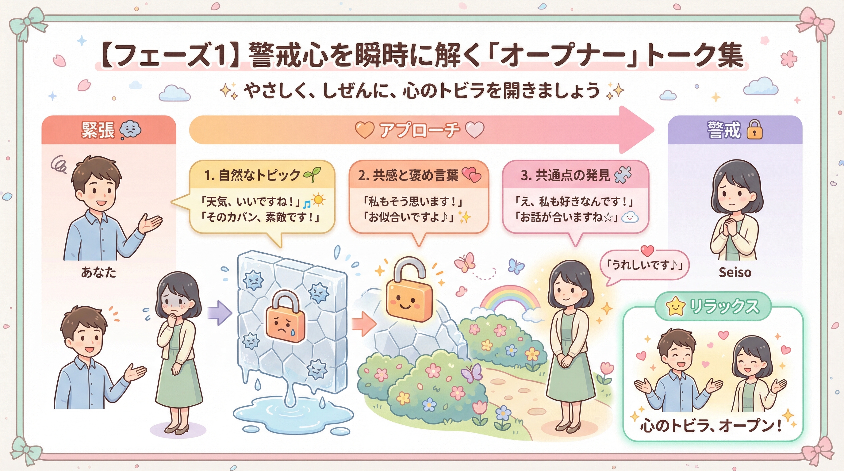 【フェーズ1】警戒心を瞬時に解く「オープナー」トーク集