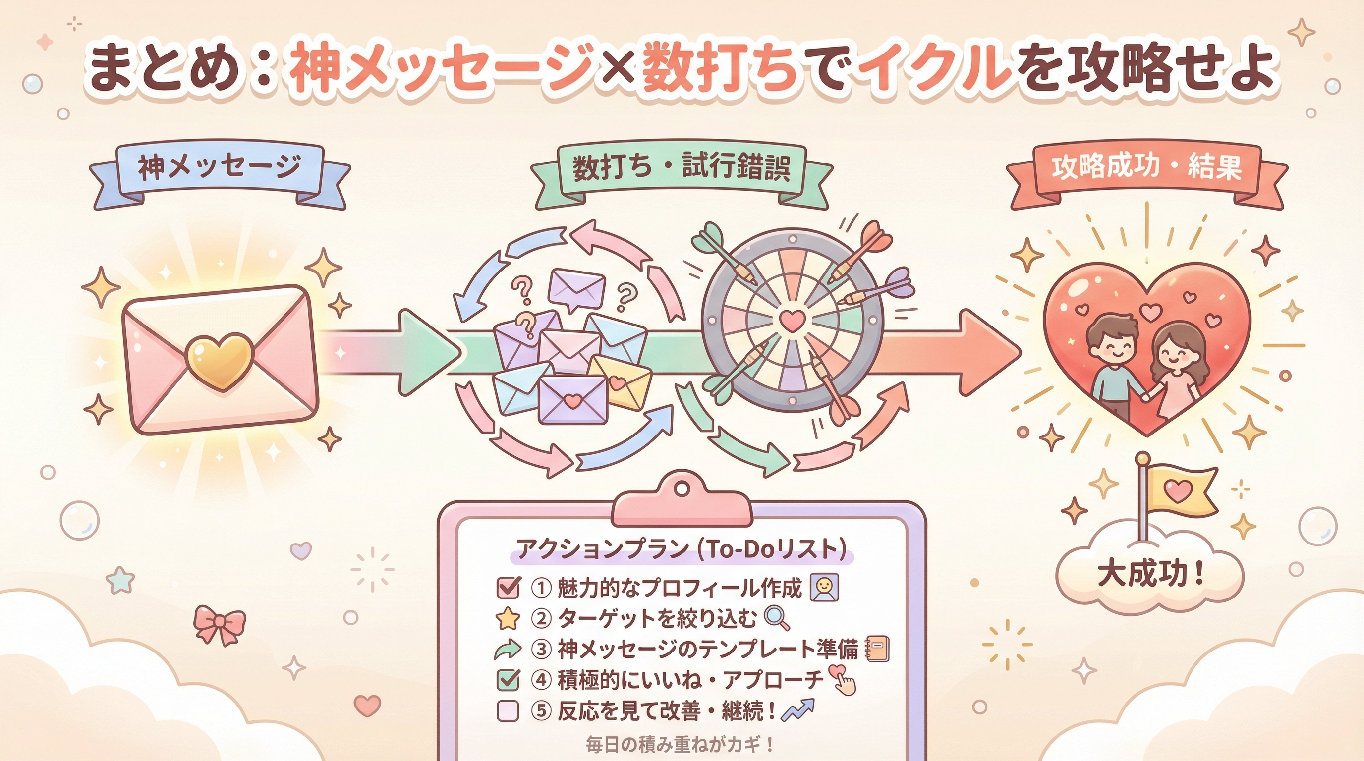 まとめ：神メッセージ×数打ちでイククルを攻略せよ