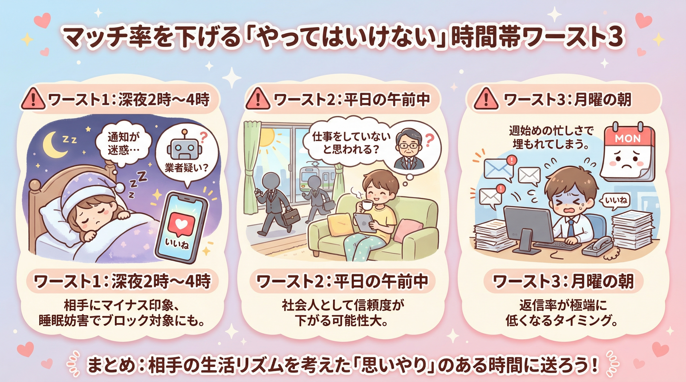 マッチ率を下げる「やってはいけない」時間帯ワースト3