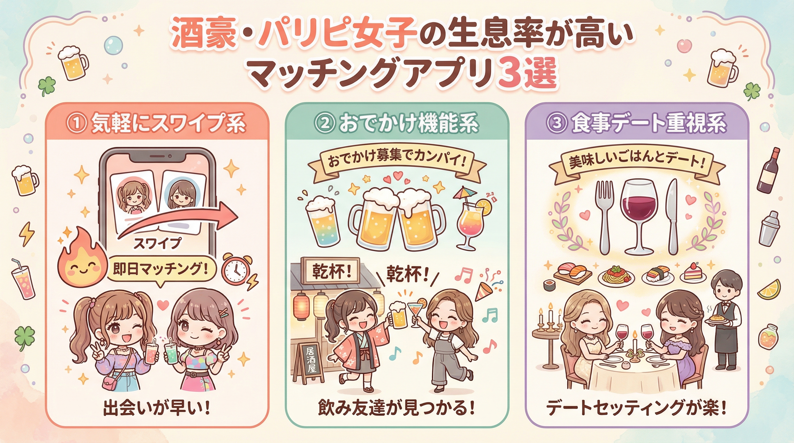 酒豪・パリピ女子の生息率が高いマッチングアプリ3選