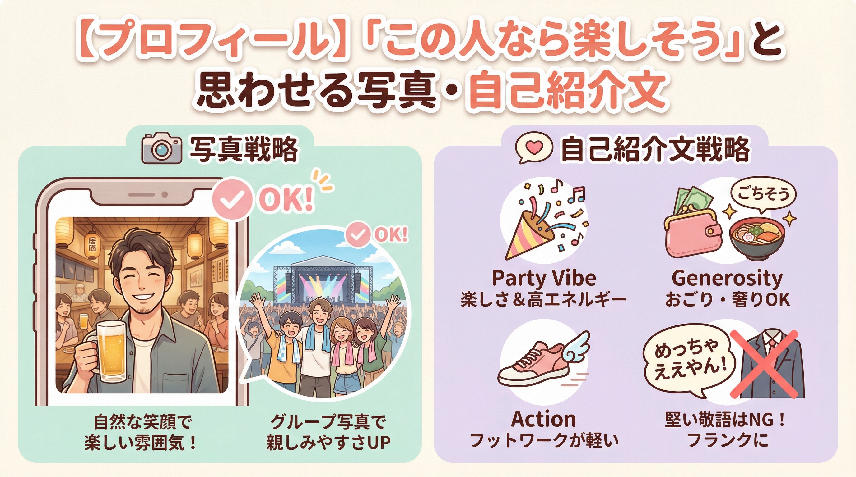 【プロフィール】「この人なら楽しそう」と思わせる写真・自己紹介文