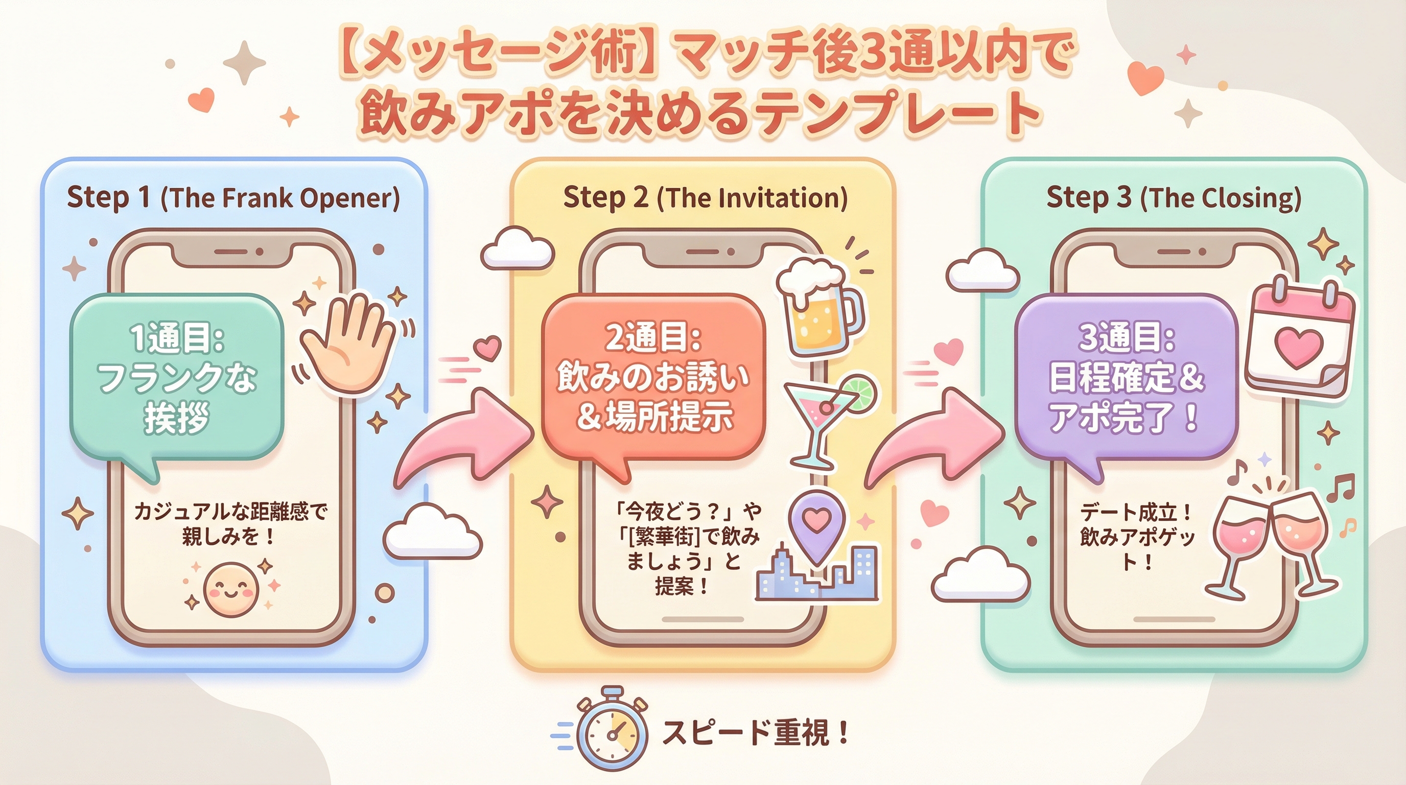 【メッセージ術】マッチ後3通以内で飲みアポを決めるテンプレート