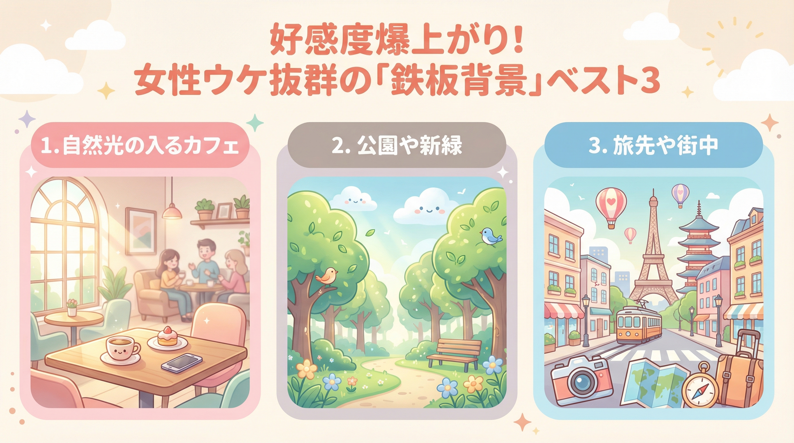 好感度爆上がり！女性ウケ抜群の「鉄板背景」ベスト3