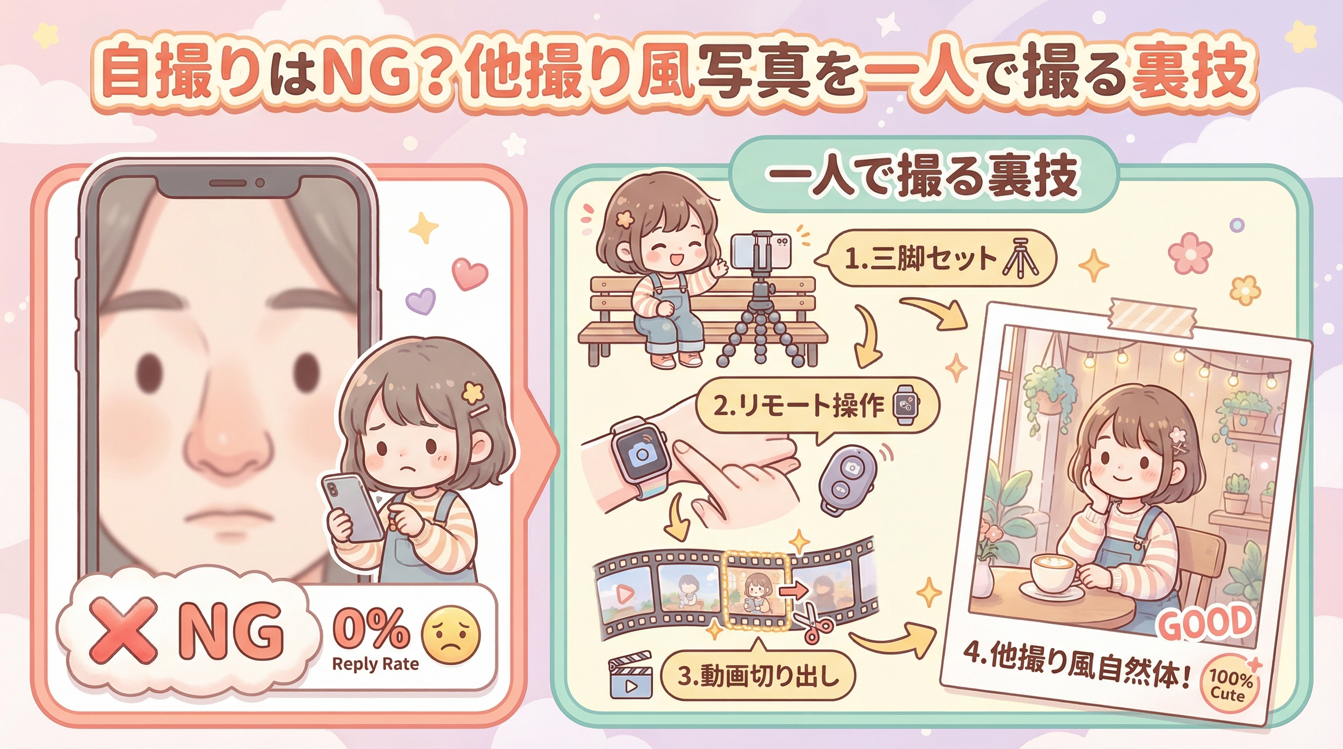 自撮りはNG？他撮り風写真を一人で撮る裏技