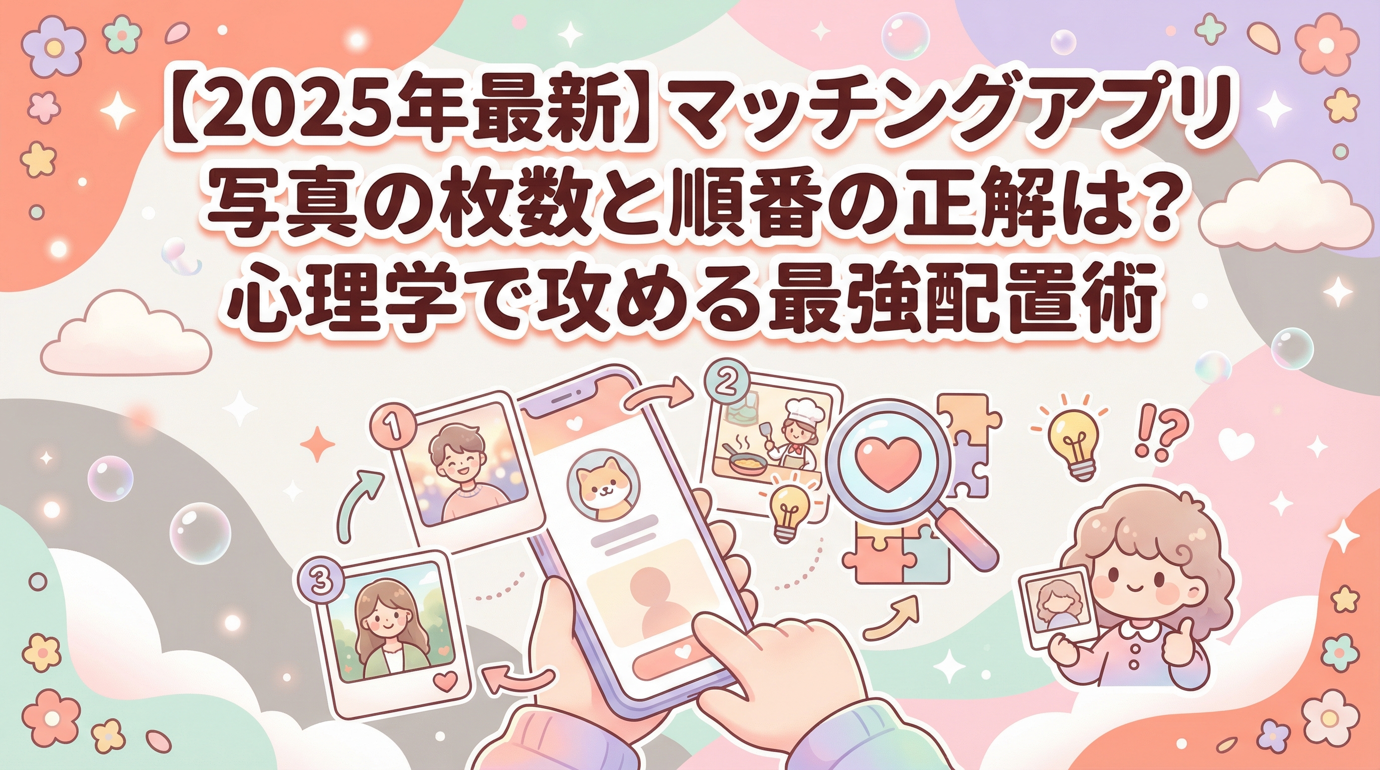 【2025年最新】マッチングアプリ写真の枚数と順番の正解は？心理学で攻める最強配置術