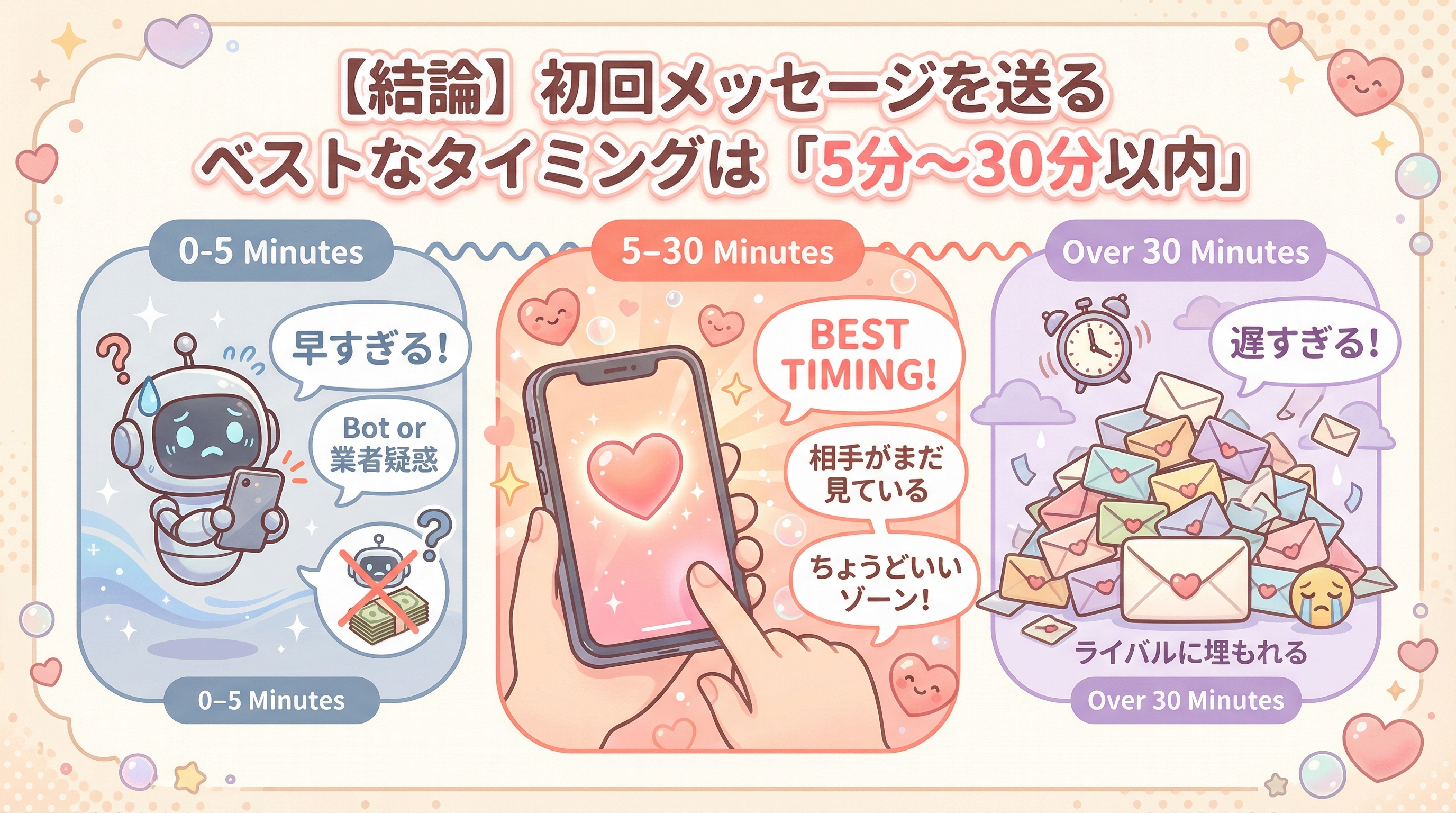 【結論】初回メッセージを送るベストなタイミングは「5分〜30分以内」