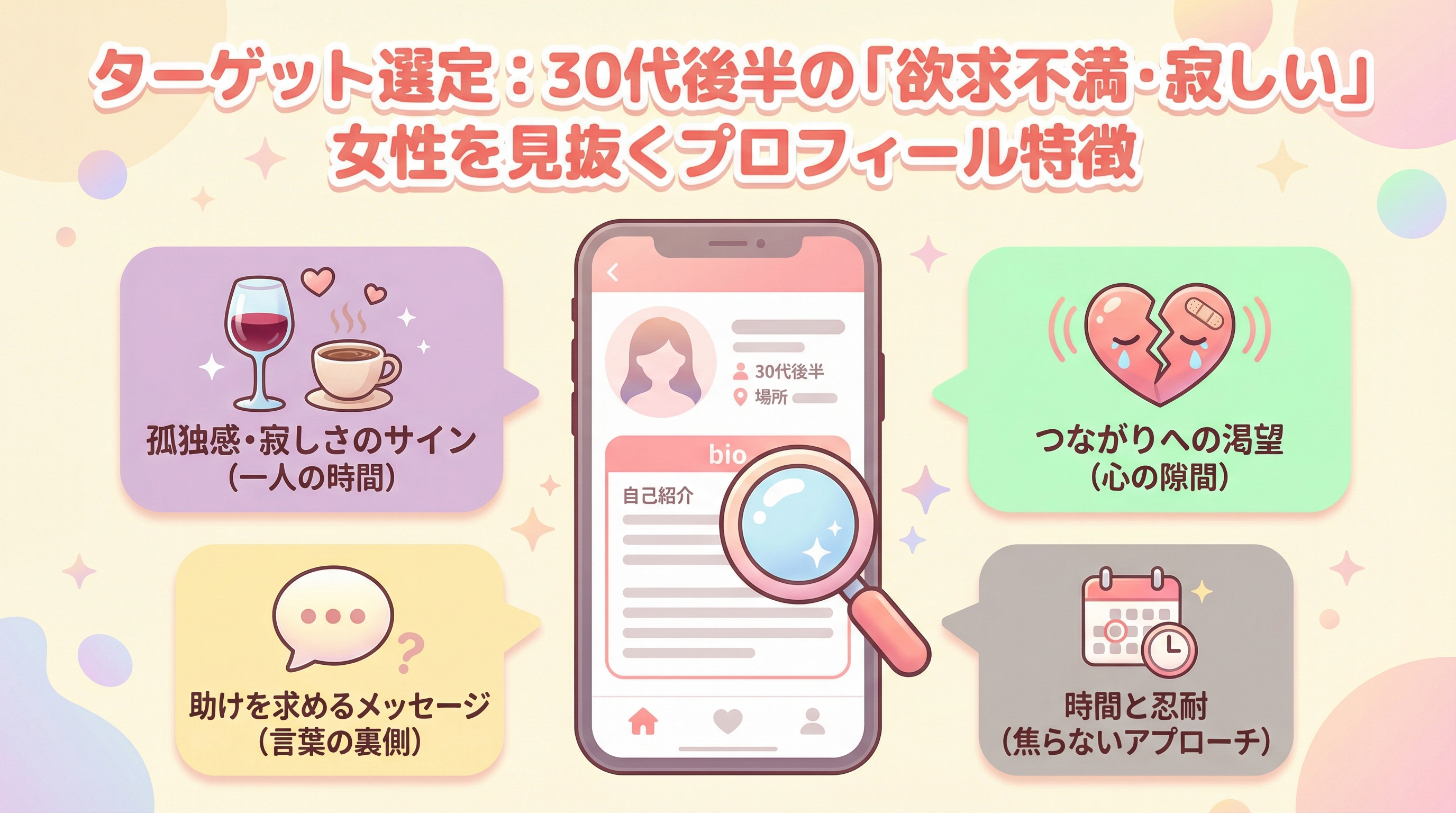 ターゲット選定：30代後半の「欲求不満・寂しい」女性を見抜くプロフィール特徴