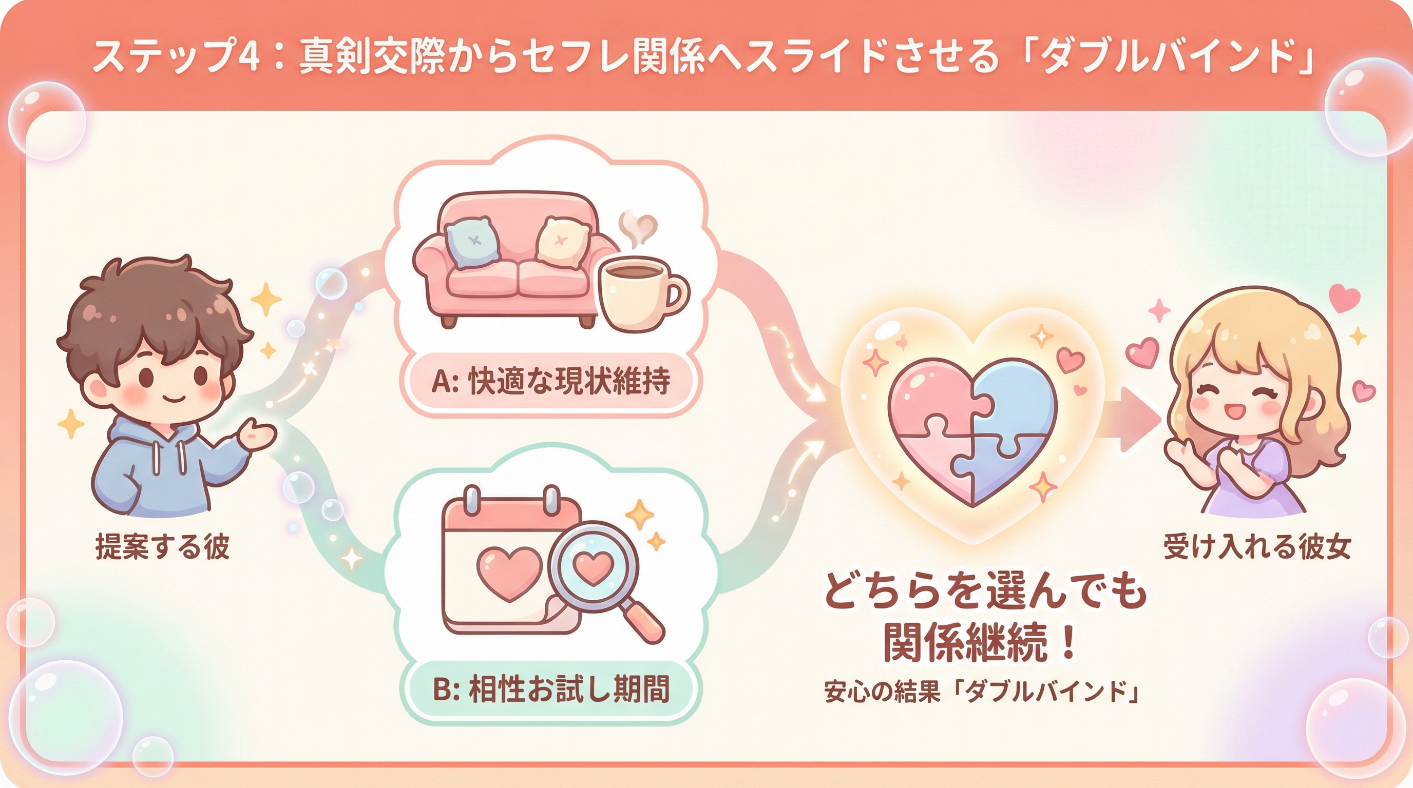 ステップ4:真剣交際からセフレ関係へスライドさせる「ダブルバインド」