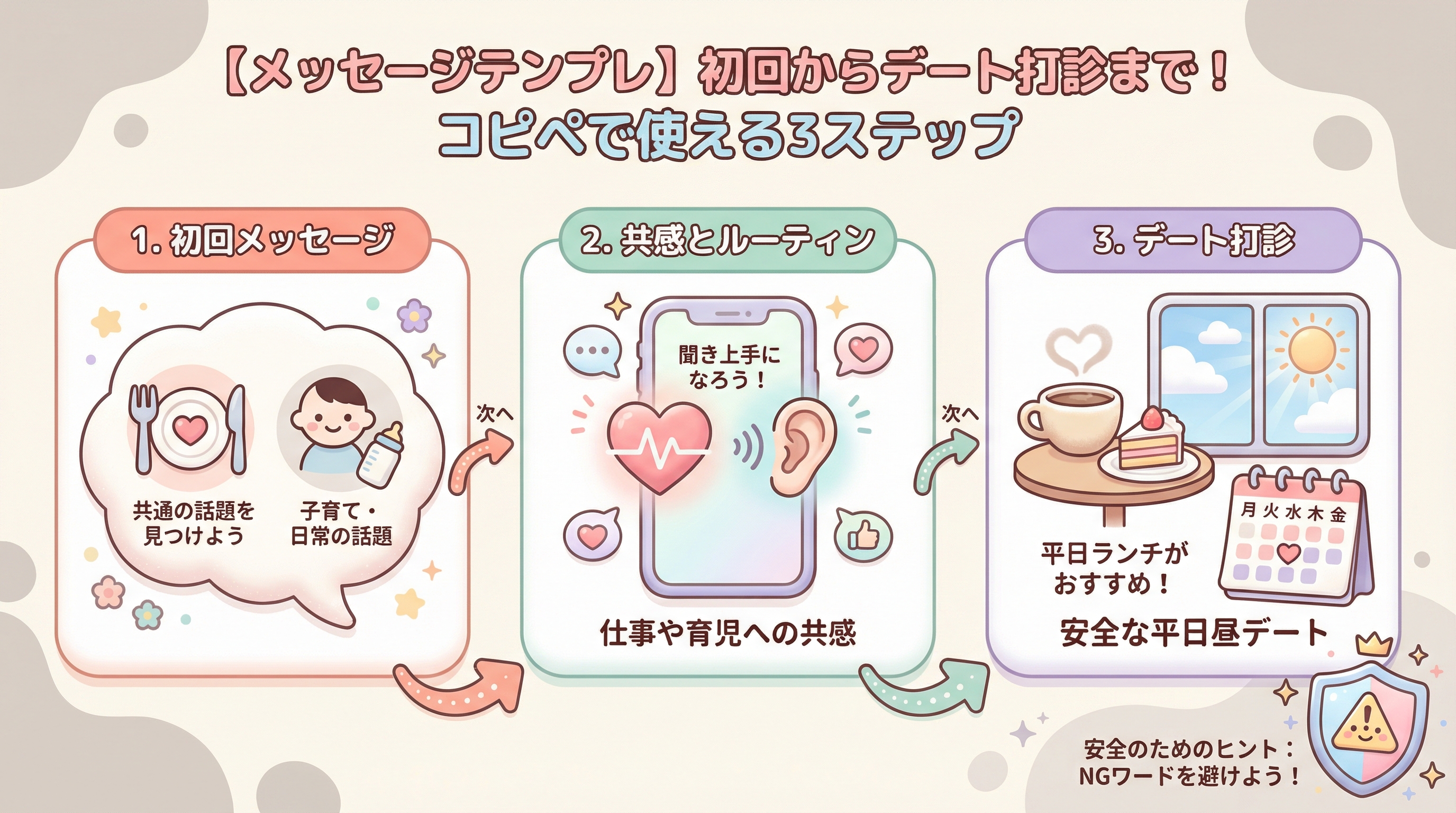 【メッセージテンプレ】初回からデート打診まで!コピペで使える3ステップ