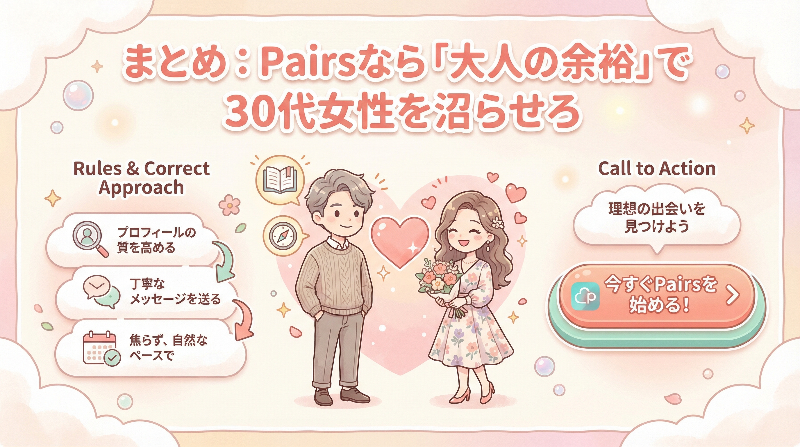 まとめ:Pairsなら「大人の余裕」で30代女性を沼らせろ