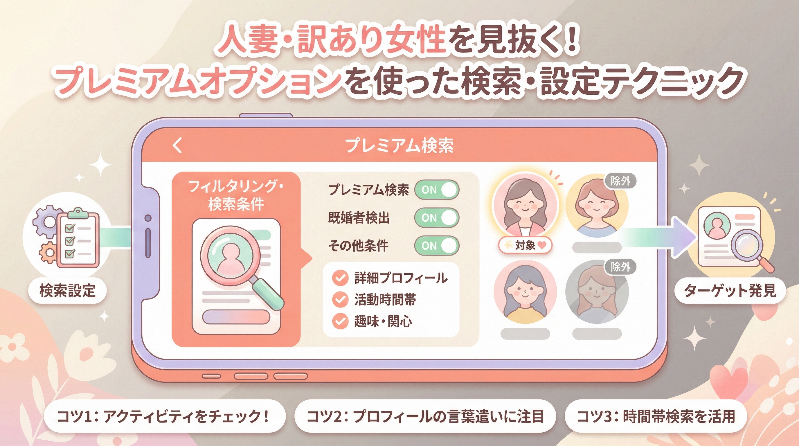 人妻・訳あり女性を見抜く！プレミアムオプションを使った検索・設定テクニック