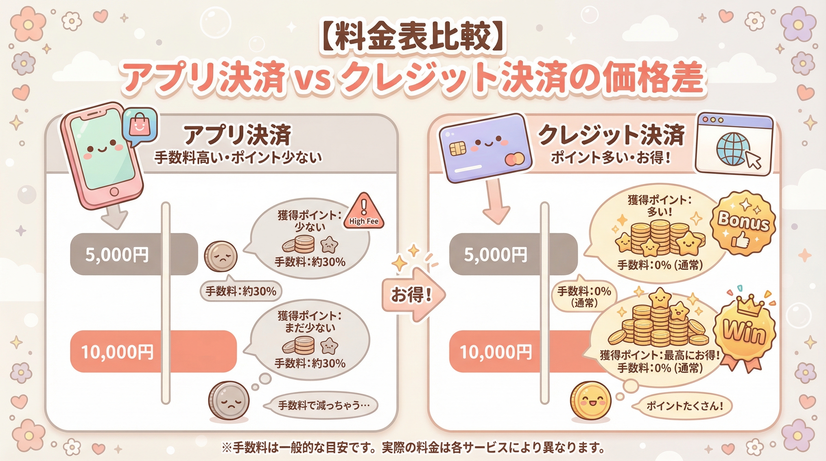 【料金表比較】アプリ決済 vs クレジット決済の価格差