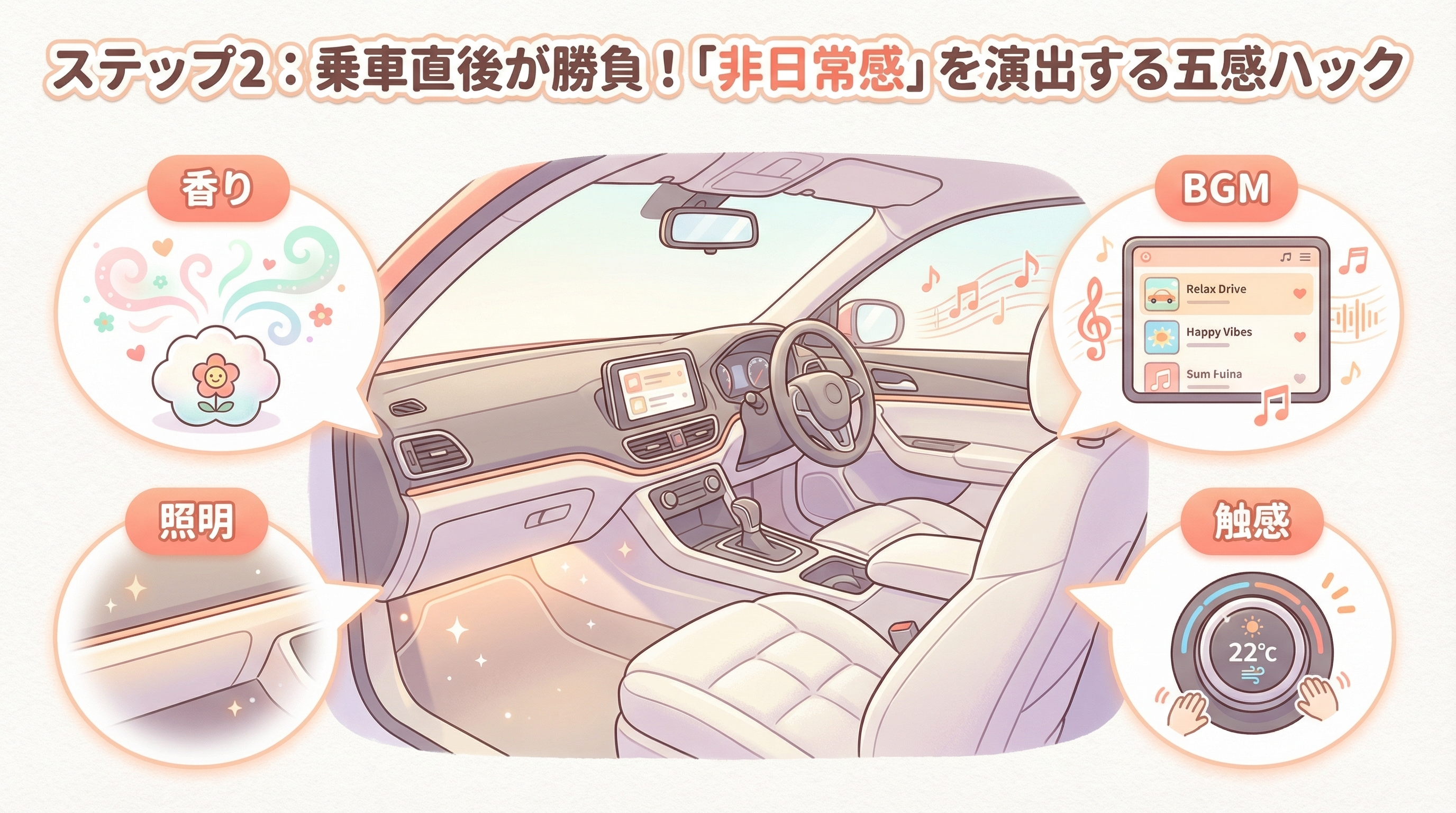 ステップ2:乗車直後が勝負!「非日常感」を演出する五感ハック