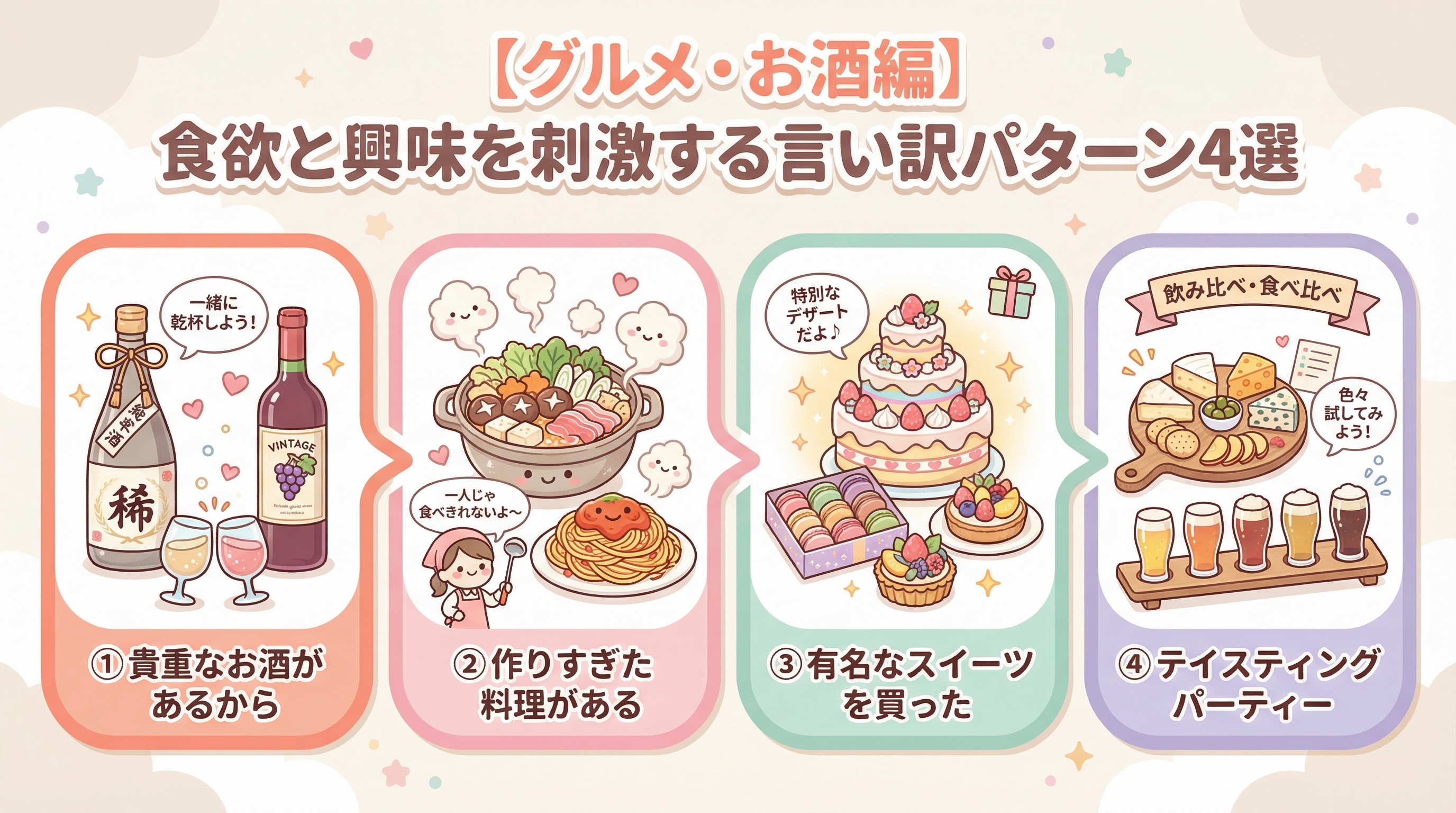 【グルメ・お酒編】食欲と興味を刺激する言い訳パターン4選