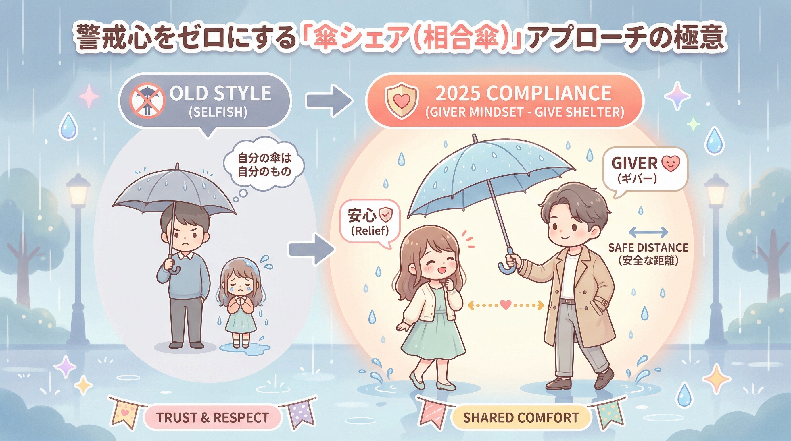 警戒心をゼロにする「傘シェア(相合傘)」アプローチの極意