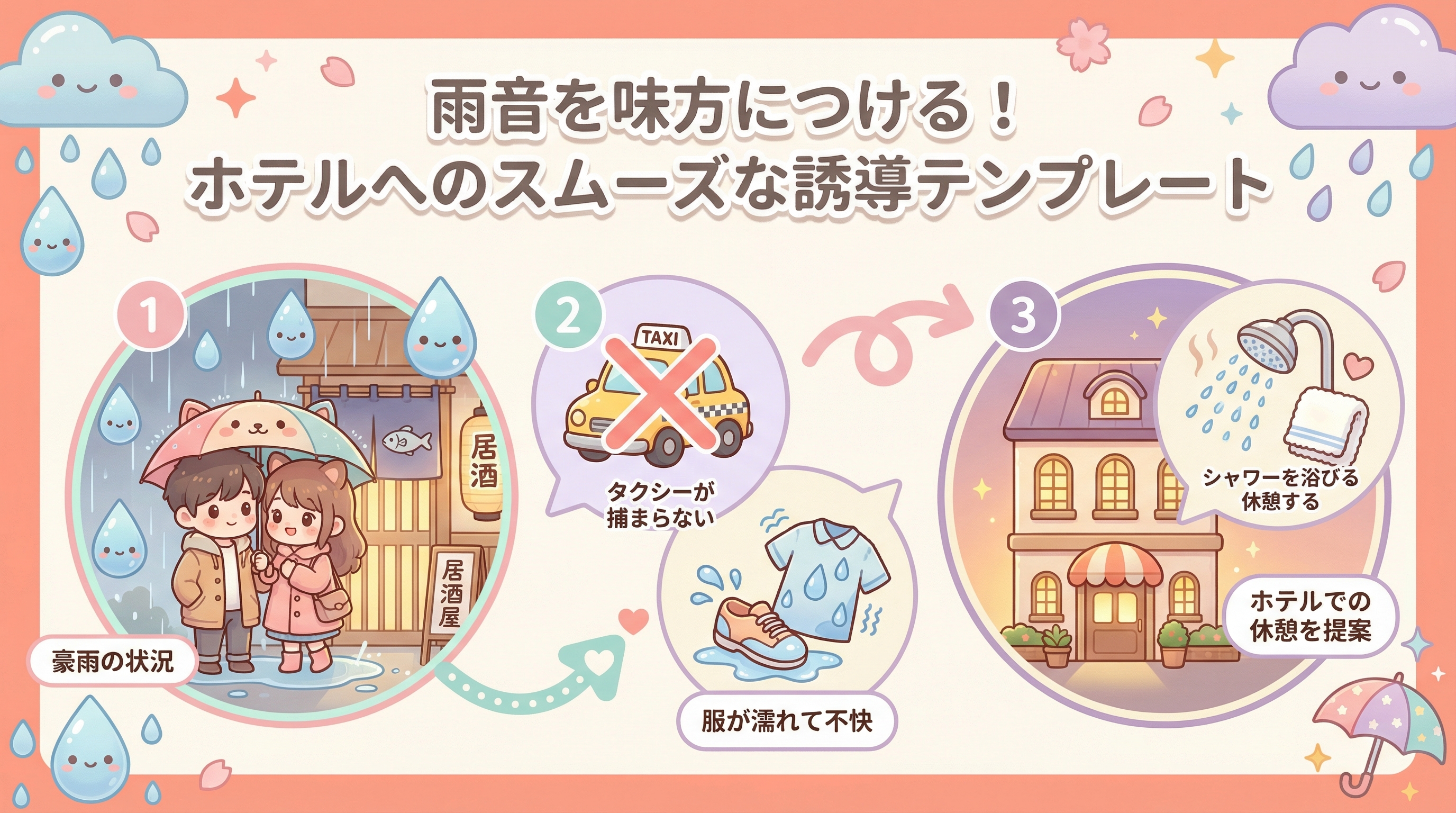 雨音を味方につける!ホテルへのスムーズな誘導テンプレート