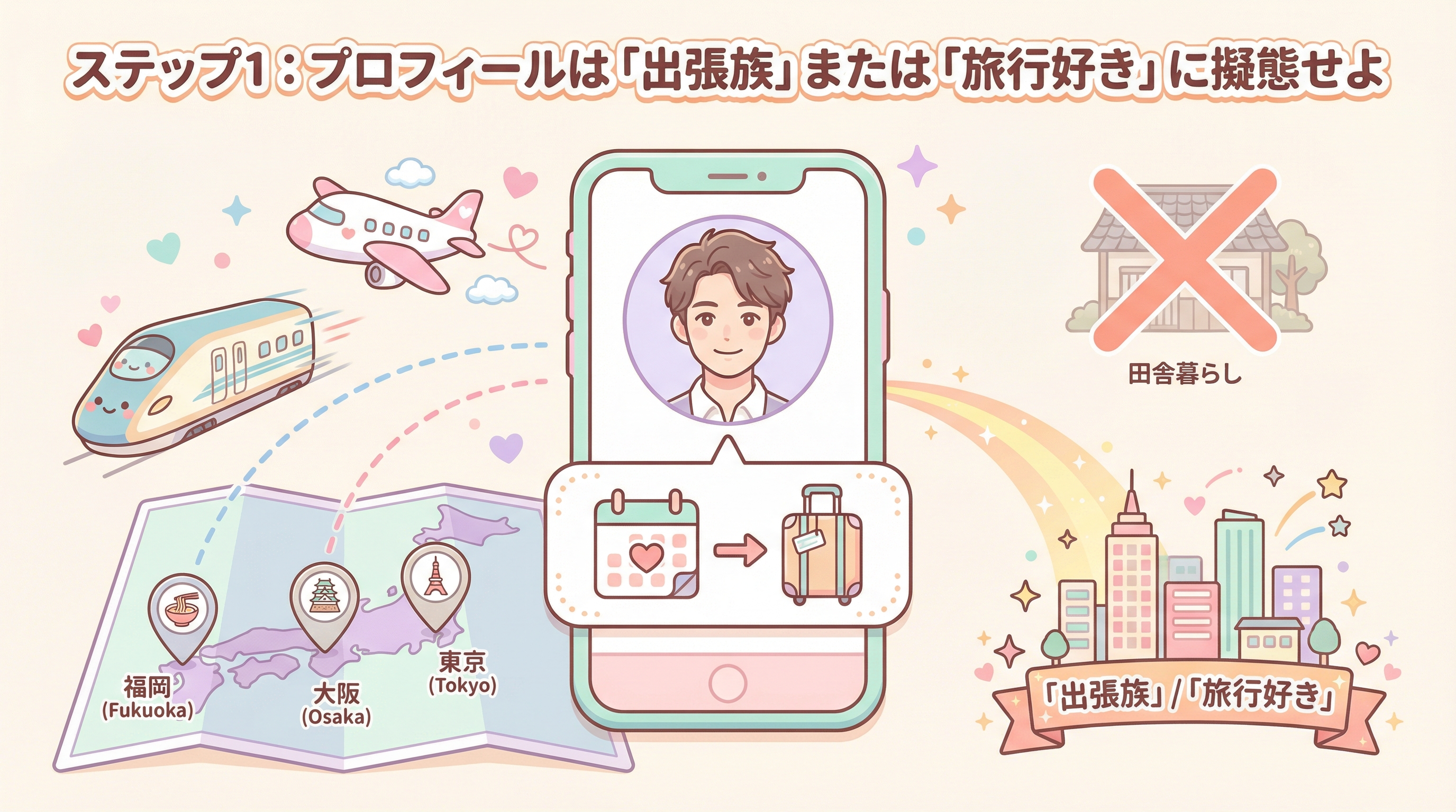 ステップ1：プロフィールは「出張族」または「旅行好き」に擬態せよ