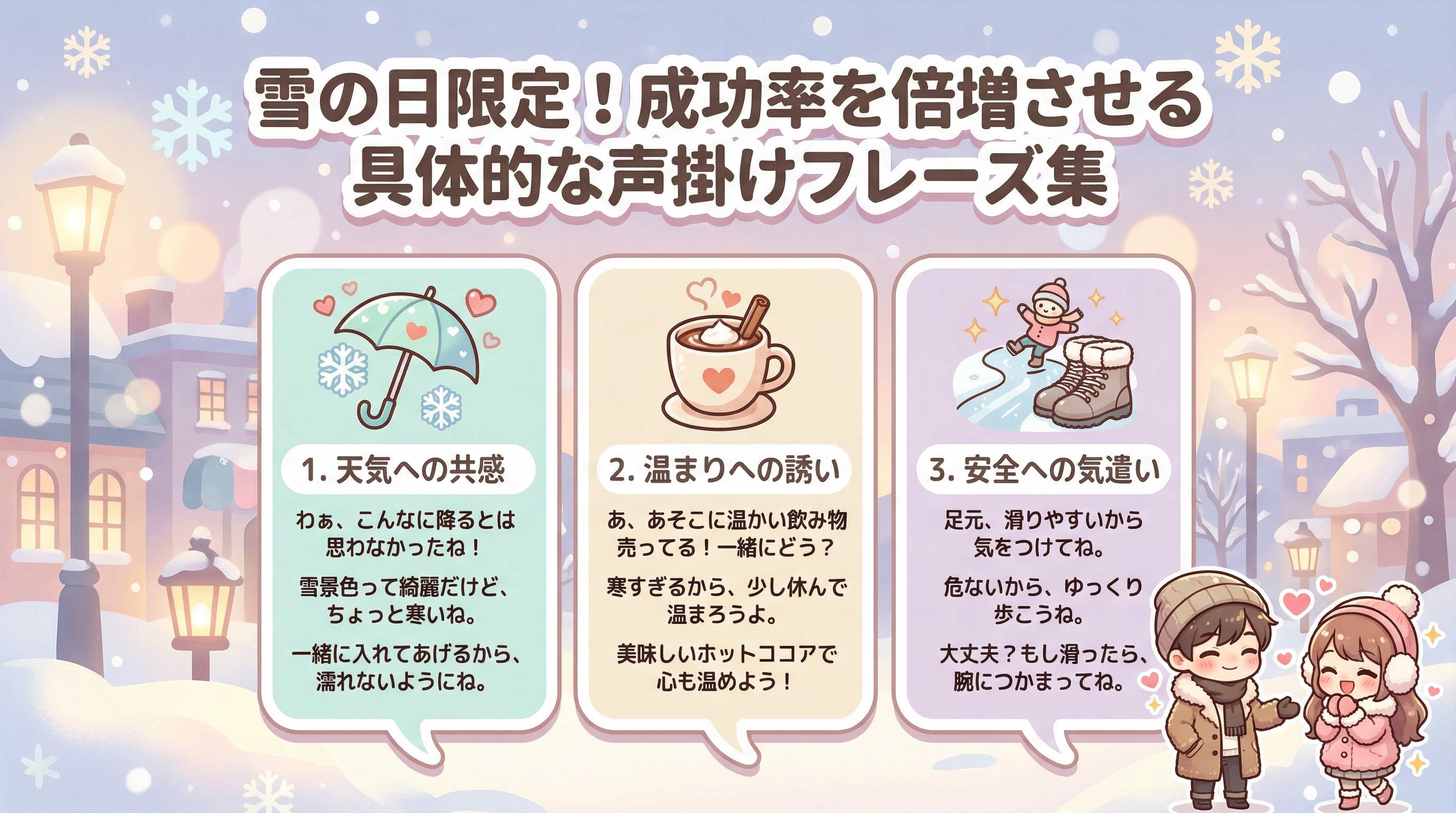 雪の日限定!成功率を倍増させる具体的な声掛けフレーズ集
