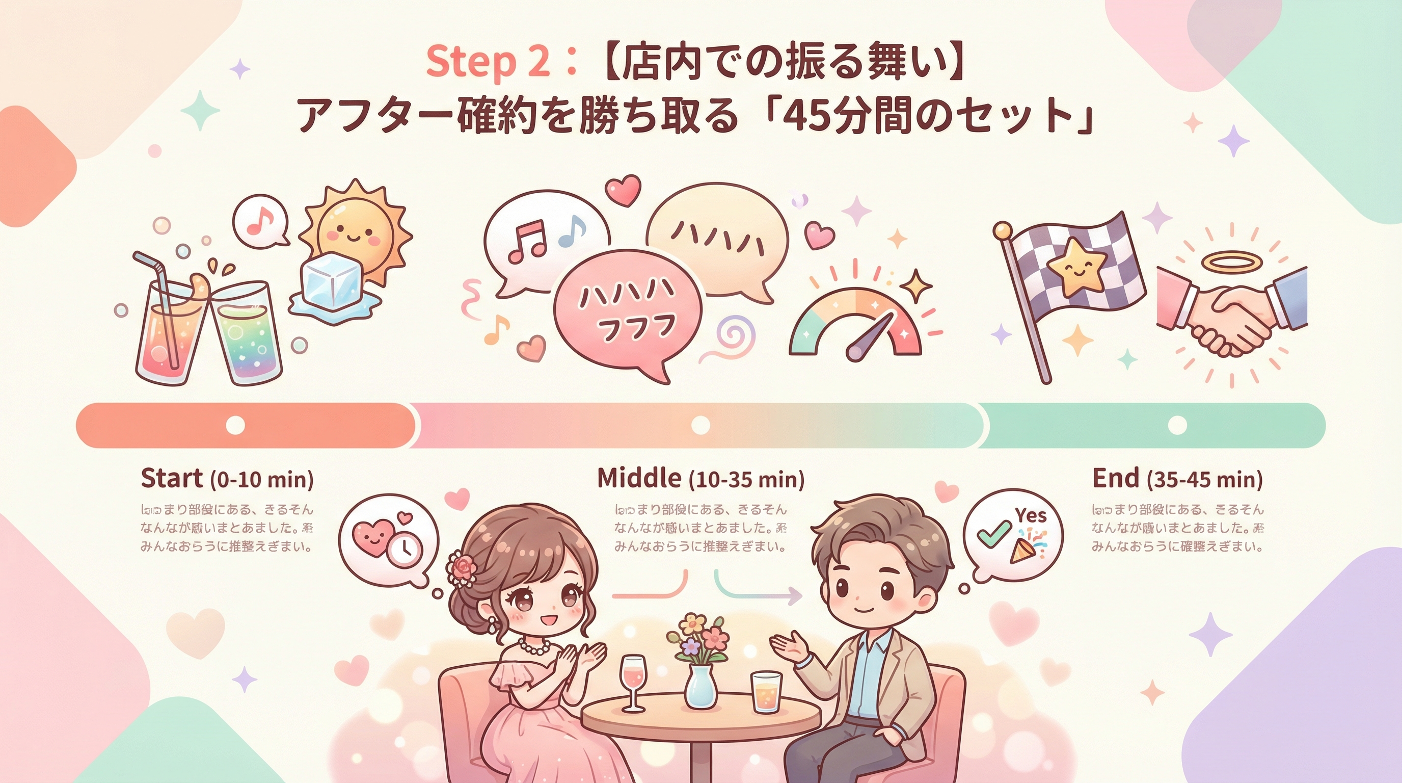 Step 2:【店内での振る舞い】アフター確約を勝ち取る「45分間のセット」