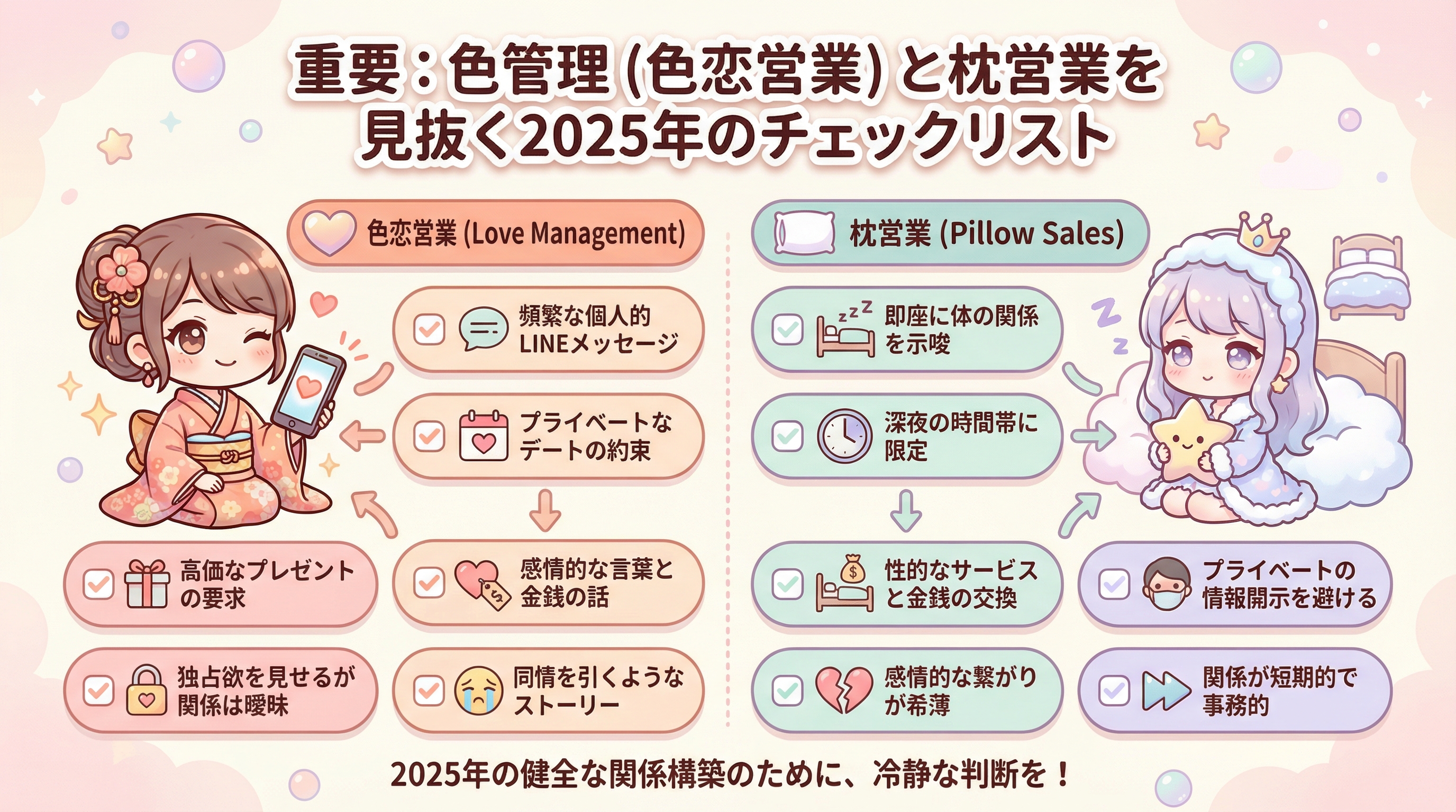 重要:色管理(色恋営業)と枕営業を見抜く2025年のチェックリスト