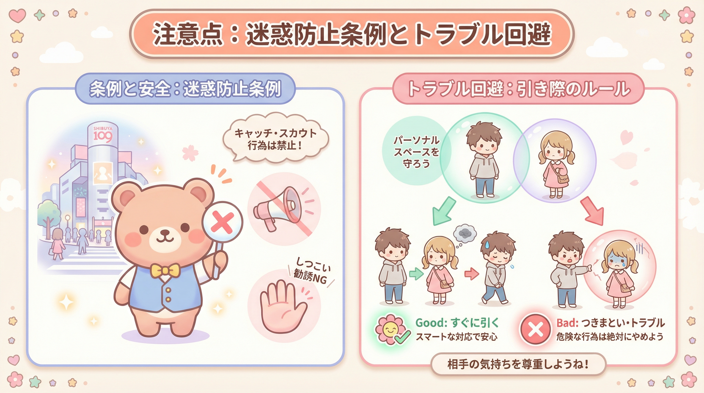 注意点:迷惑防止条例とトラブル回避