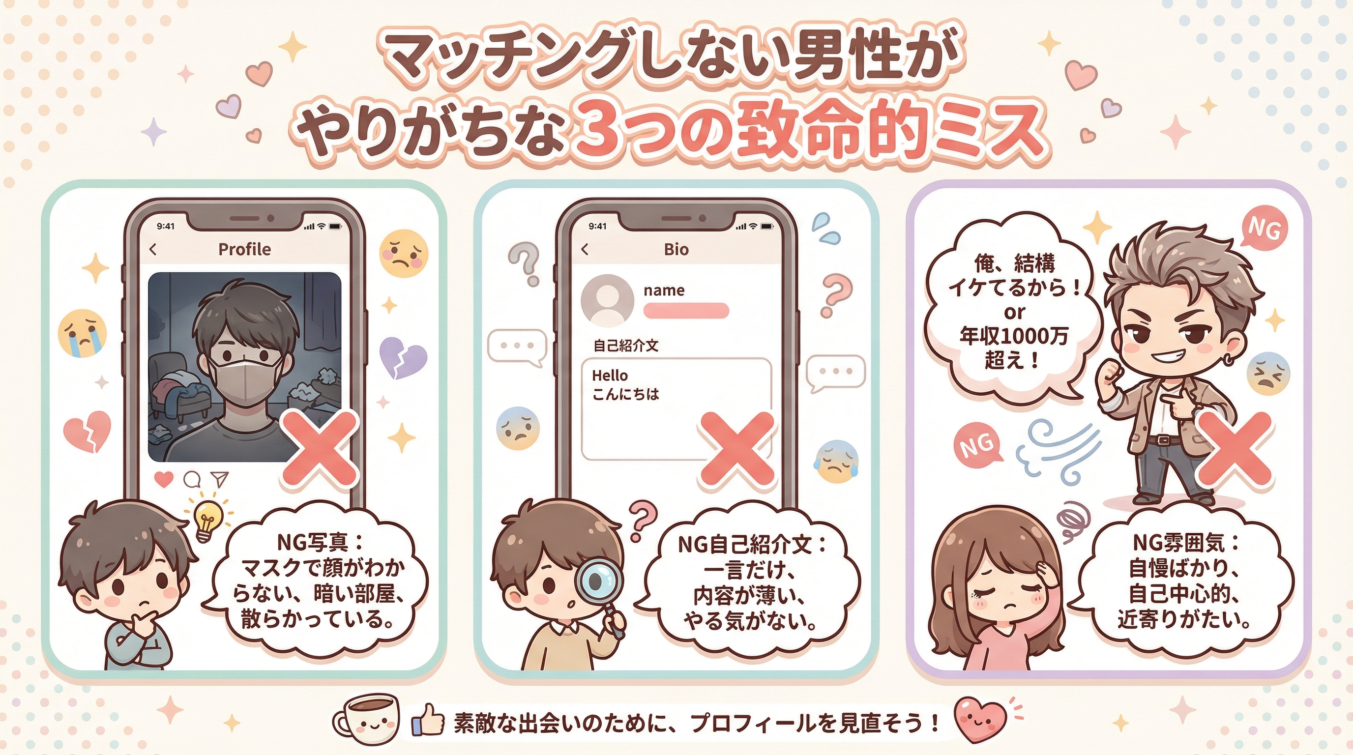 マッチングしない男性がやりがちな3つの致命的ミス