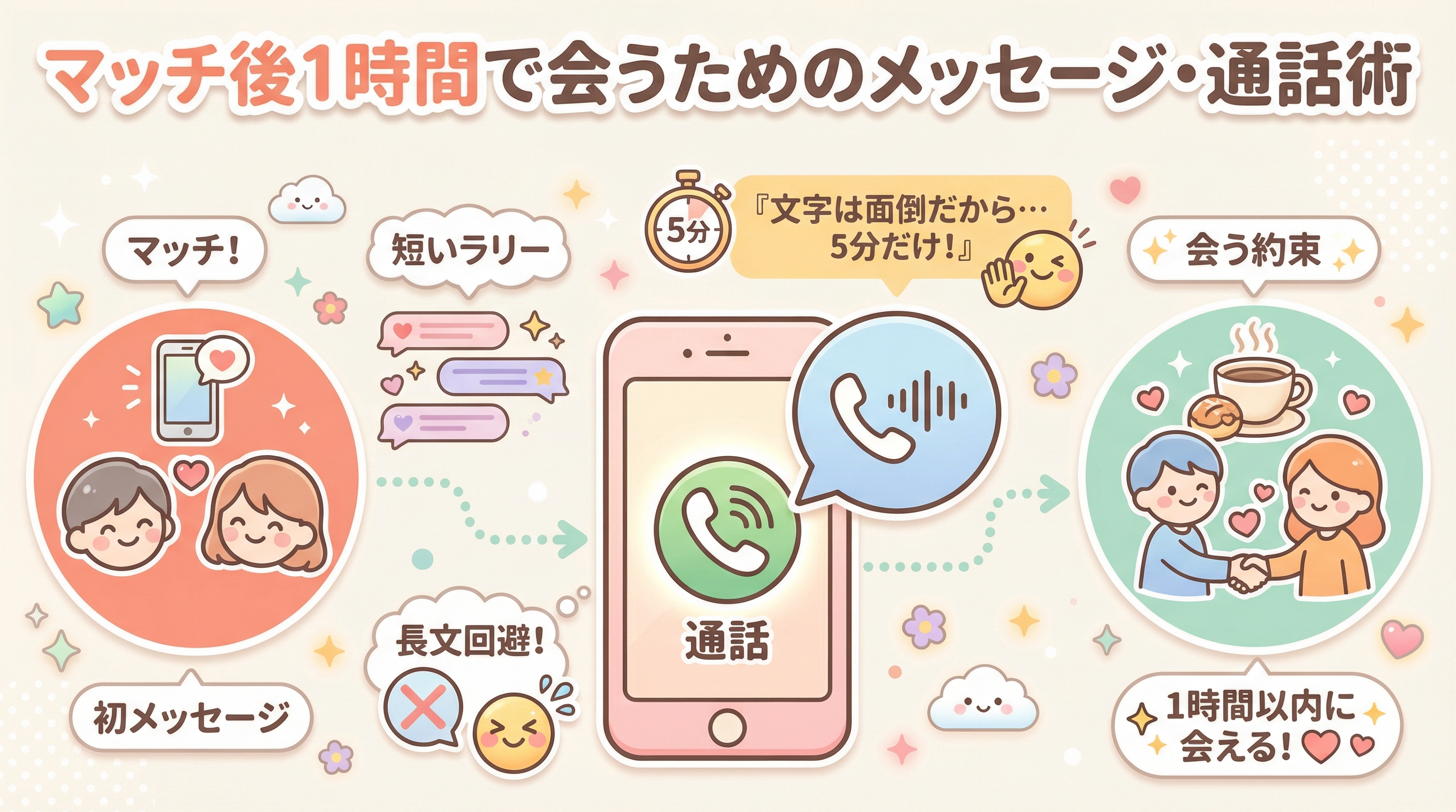 マッチ後1時間で会うためのメッセージ・通話術