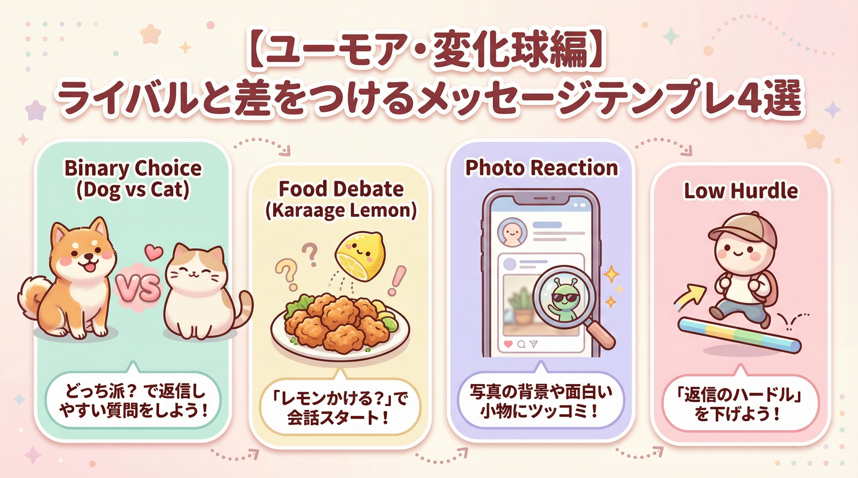 【ユーモア・変化球編】ライバルと差をつけるメッセージテンプレ4選