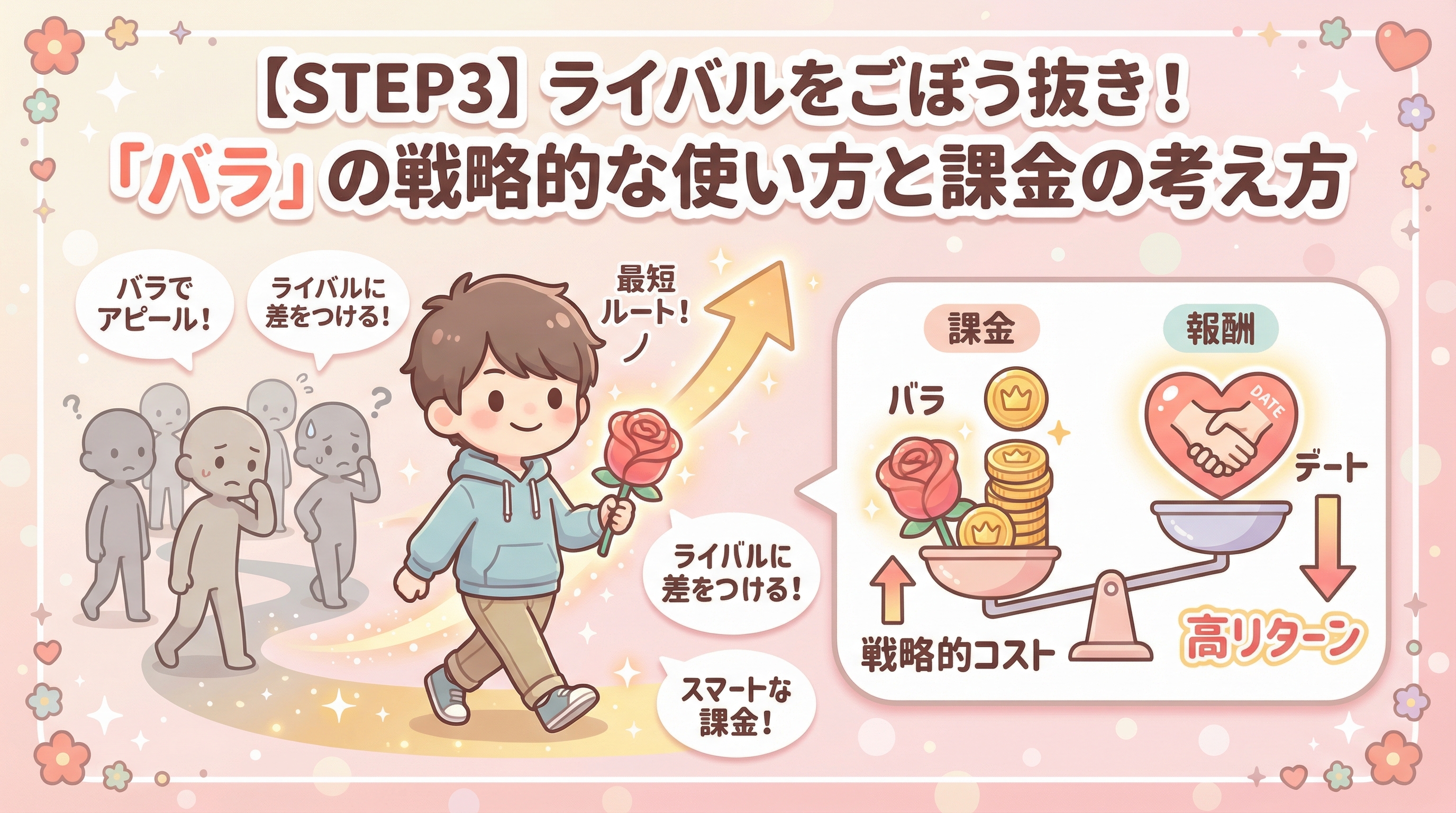 【STEP3】ライバルをごぼう抜き!「バラ」の戦略的な使い方と課金の考え方