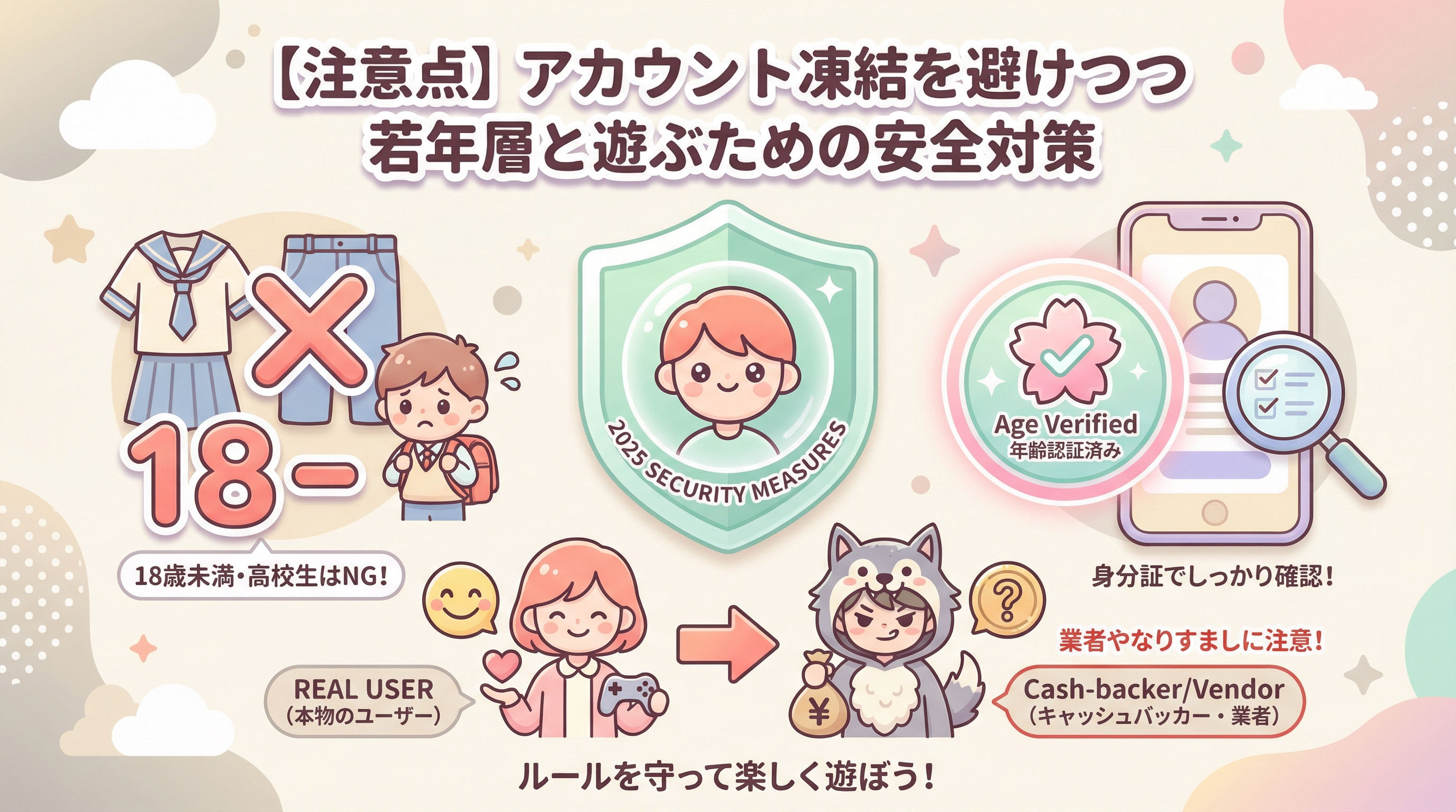 【注意点】アカウント凍結を避けつつ若年層と遊ぶための安全対策